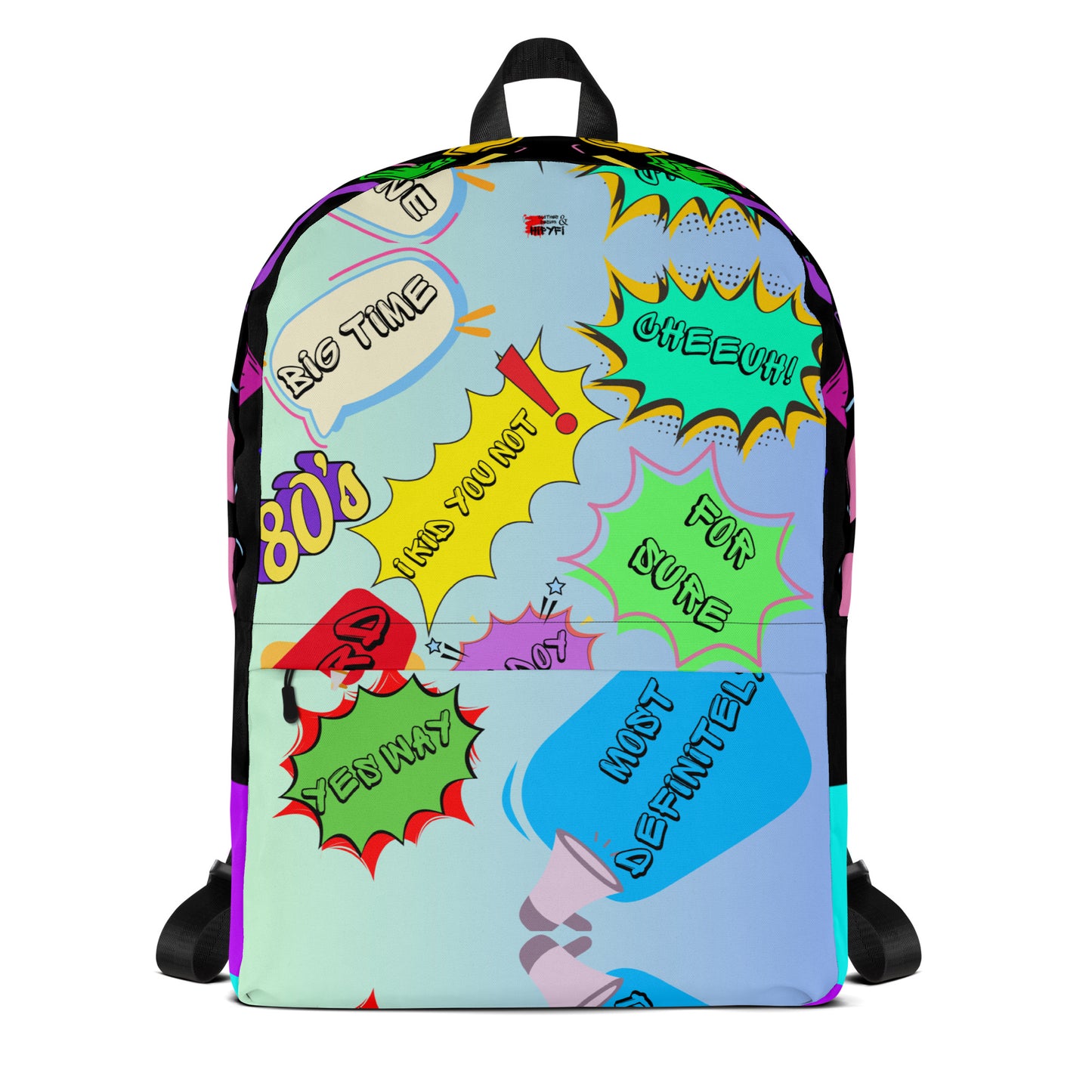 Hipyfi Retro 80s Comic Burst Backpack featuring vintage pop art design and colorful comic-style graphics Front-6