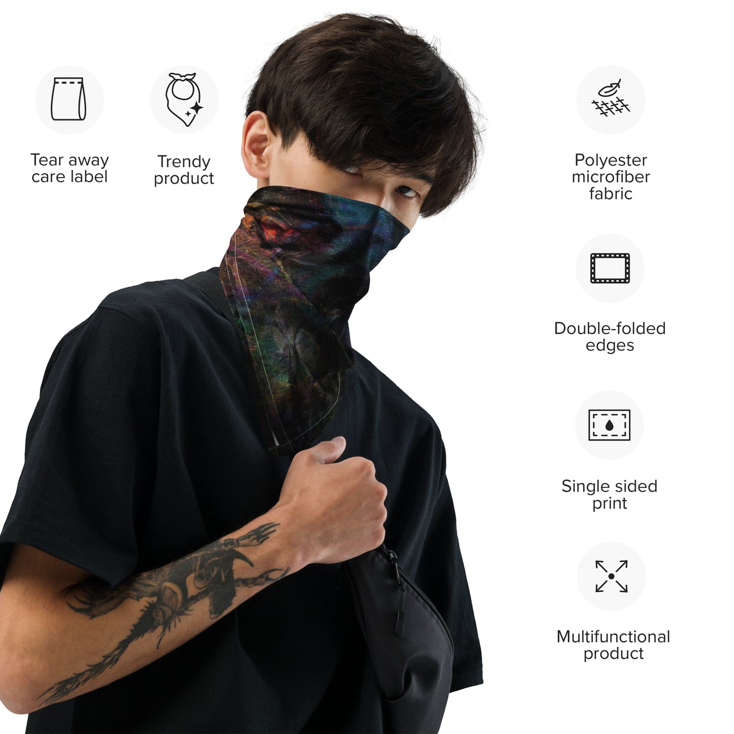 Hipyfi Chromatic Dreams Abstract Bandana: Vibrant layered brushstrokes on a unisex, eco-friendly recycled polyester accessory for festivals, daily wear, or pets. product-info