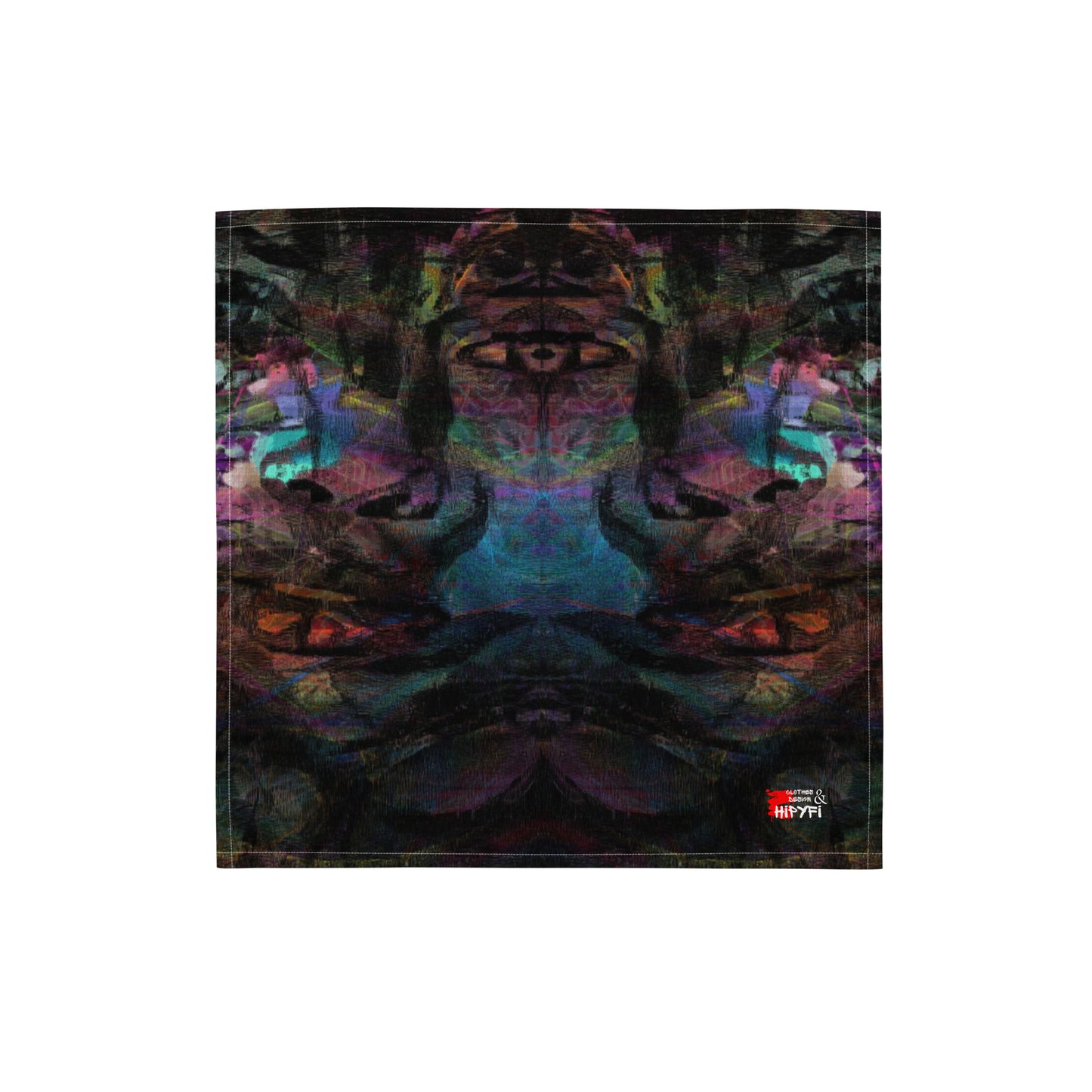 Hipyfi Chromatic Dreams Abstract Bandana: Vibrant layered brushstrokes on a unisex, eco-friendly recycled polyester accessory for festivals, daily wear, or pets. S-front