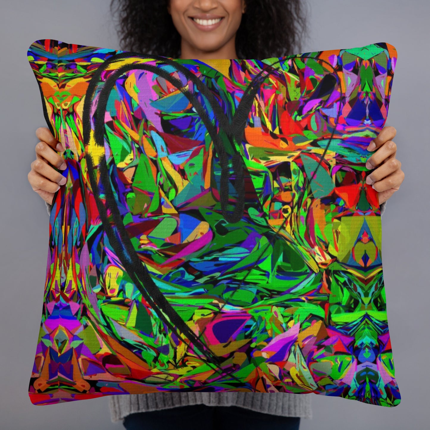 Colorful abstract throw pillow with neon brushstroke design – Hipyfi Neon Mythos Essential Pillow 22x22-front