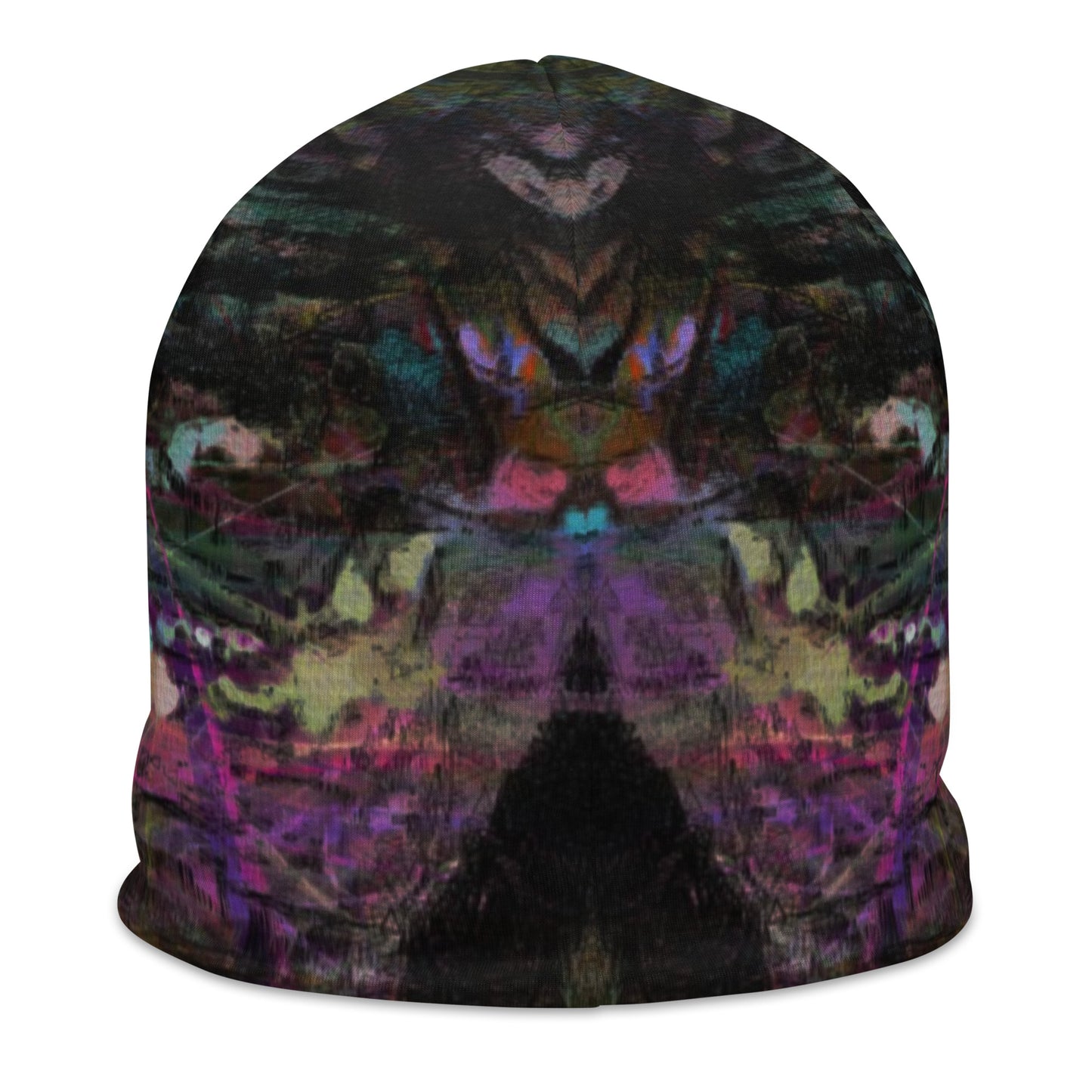 Double-layered beanie with vibrant abstract all-over print. Modern artistic winter hat by Hipyfi Clothes & Design. back-2