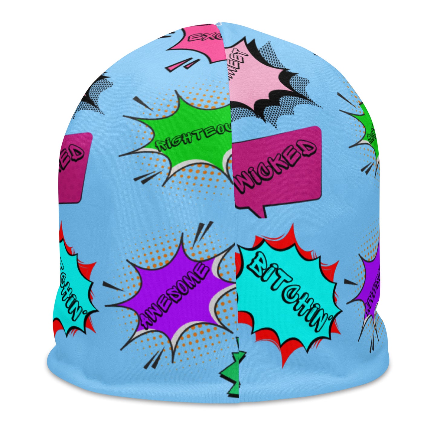 Vintage 80s pop art beanie with retro comic speech bubble design in neon colors by Hipyfi Clothes & Design Back-7