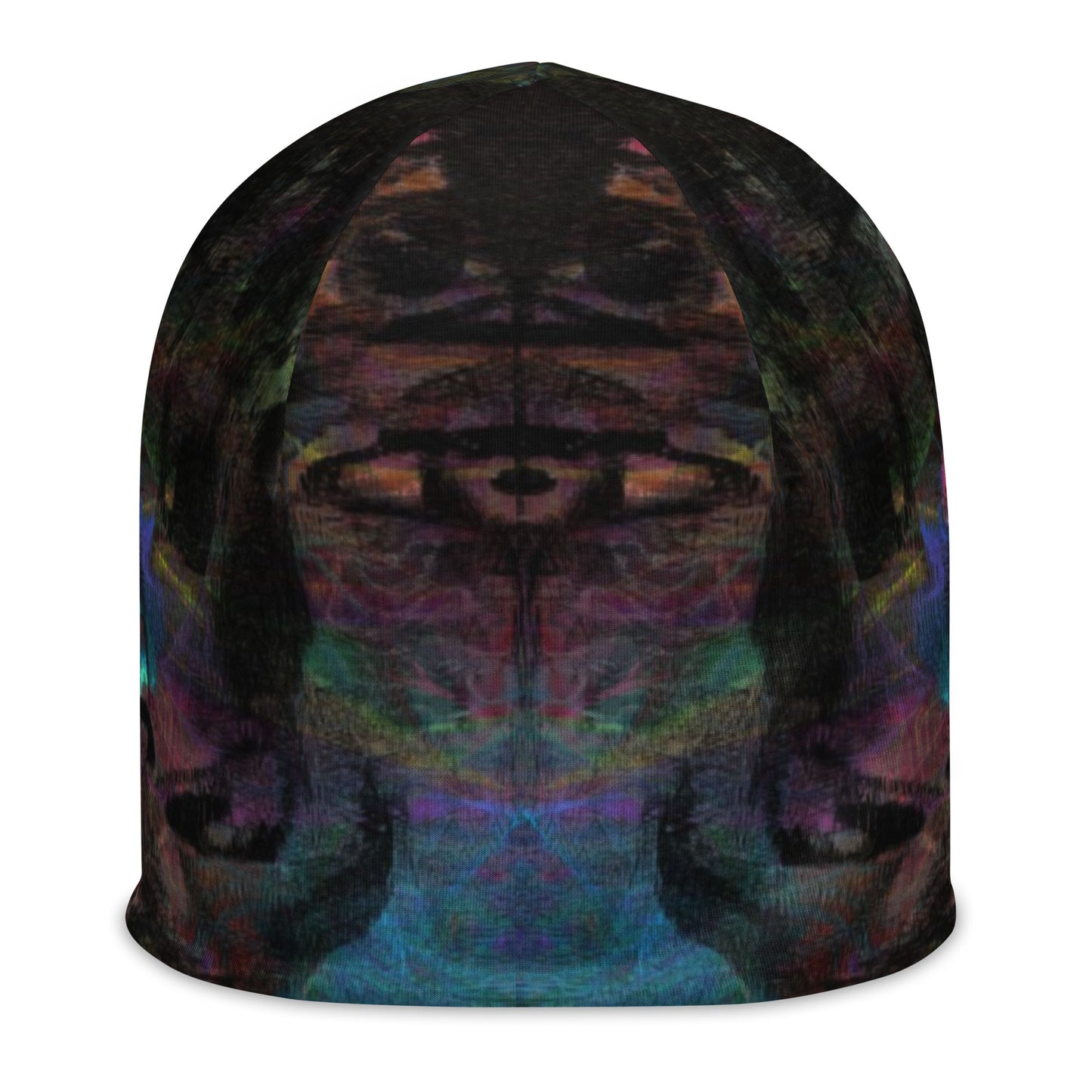 Double-layered beanie with vibrant abstract all-over print. Modern artistic winter hat by Hipyfi Clothes & Design. front-2