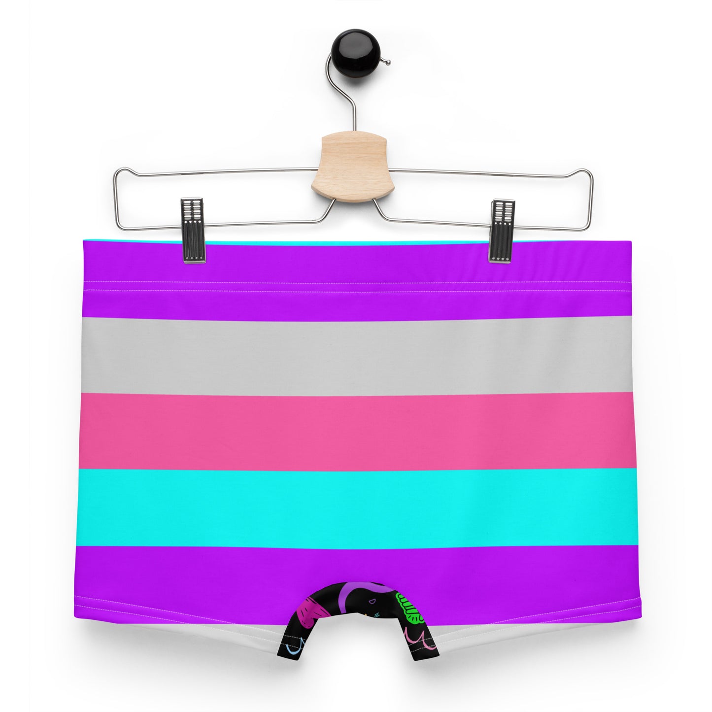 Hipyfi Vibrant Retro Neon Striped Boxer Briefs – 80s style men's patterned underwear. Back-2