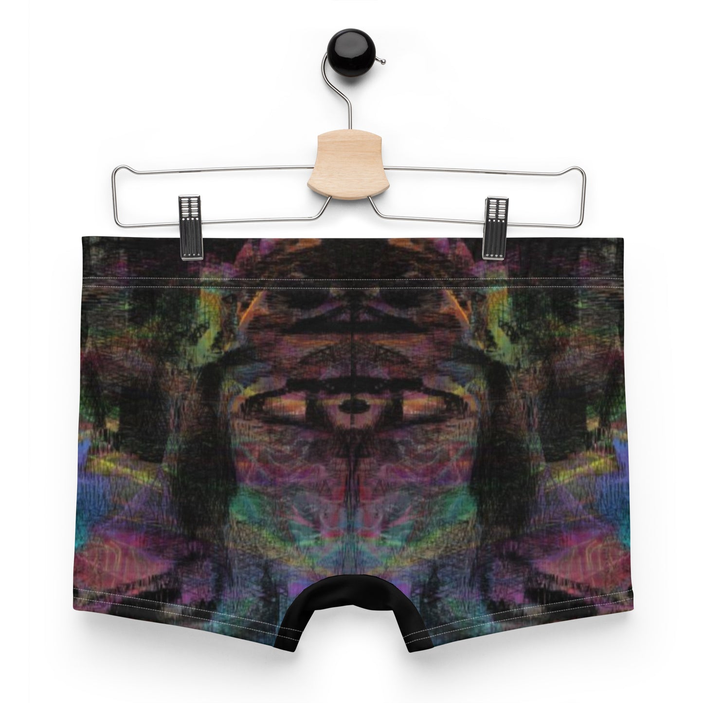 Men’s boxer briefs with vibrant abstract print in swirling brushstrokes. Soft stretch fabric, mid-rise fit – Hipyfi Clothes & Design. Back-2