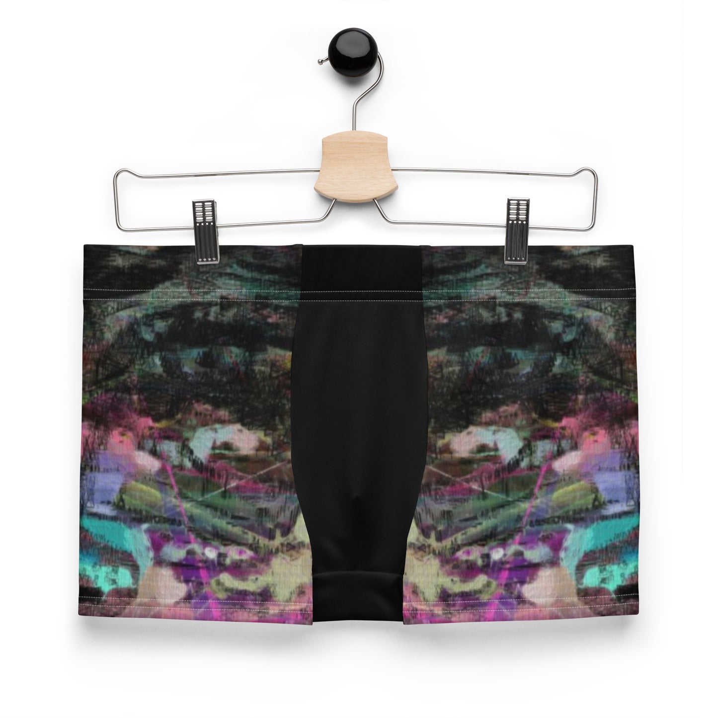 Men’s boxer briefs with vibrant abstract print in swirling brushstrokes. Soft stretch fabric, mid-rise fit – Hipyfi Clothes & Design. Front-2