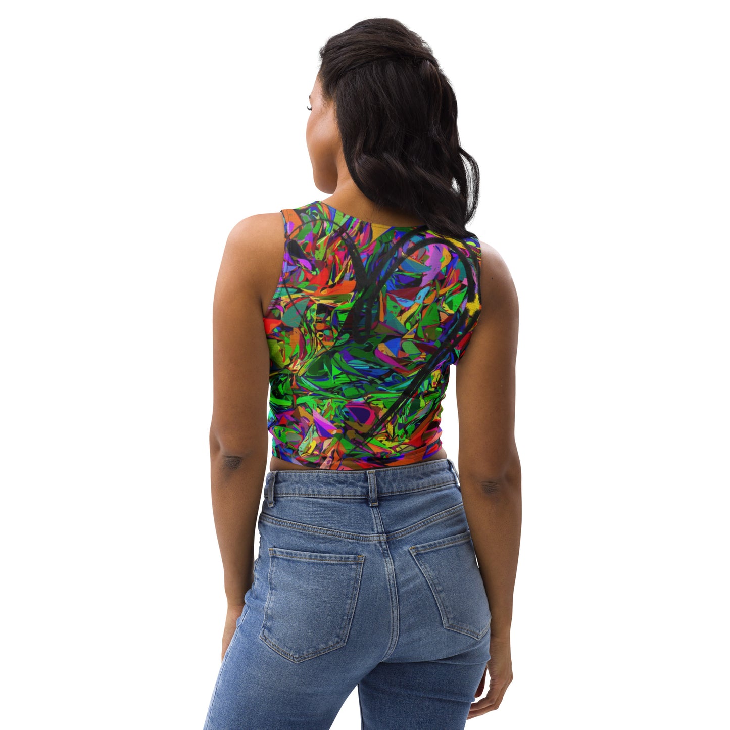 Women's Neon Mythos Abstract Crop Top by Hipyfi – Colorful streetwear with bold multicolor print back-2