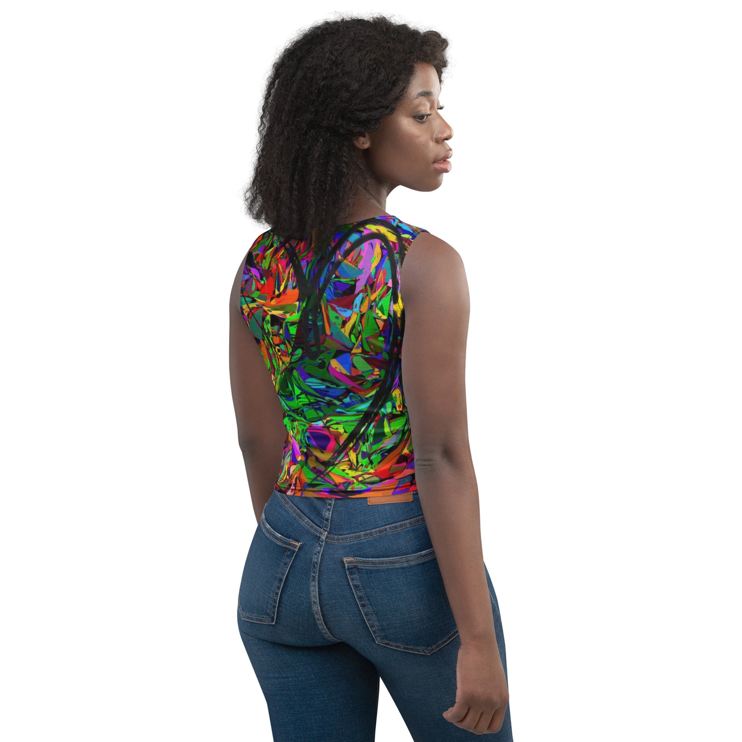 Women's Neon Mythos Abstract Crop Top by Hipyfi – Colorful streetwear with bold multicolor print Back-3