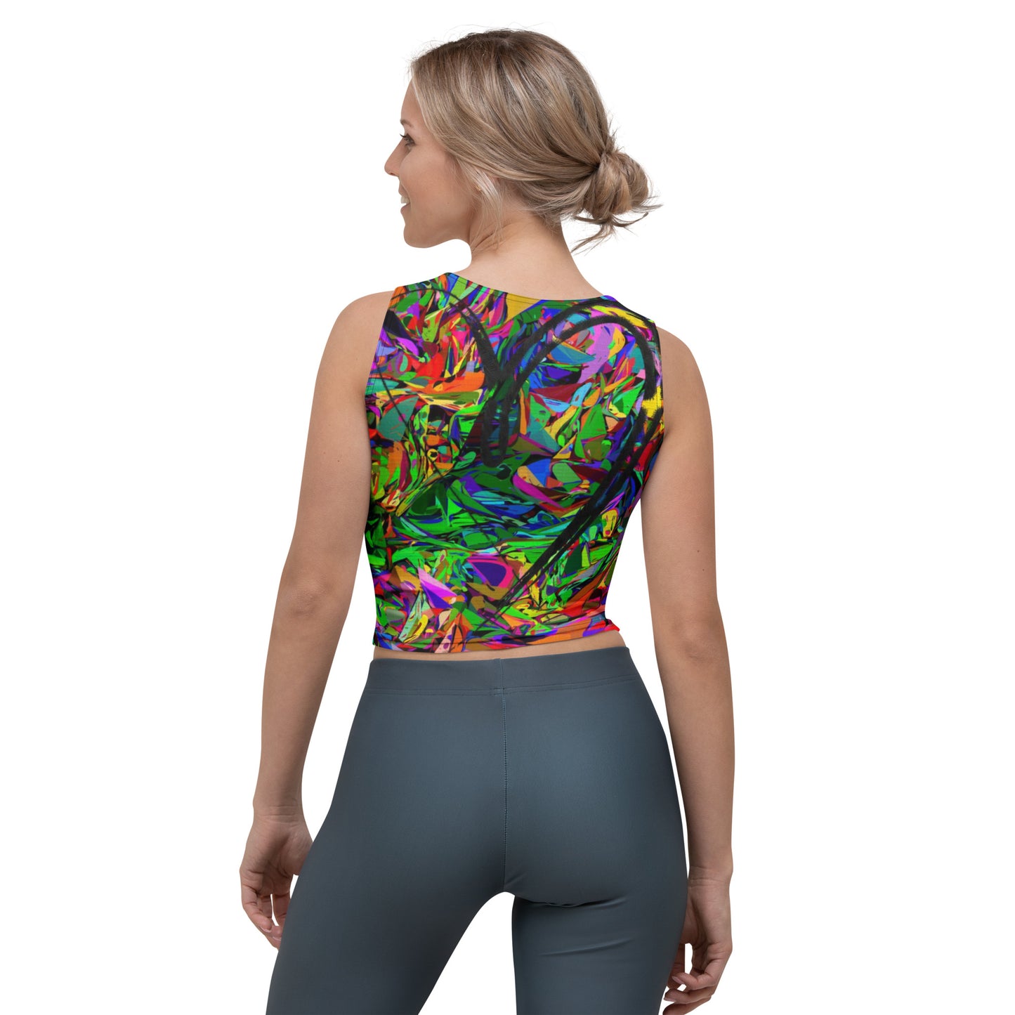 Women's Neon Mythos Abstract Crop Top by Hipyfi – Colorful streetwear with bold multicolor print Back-4