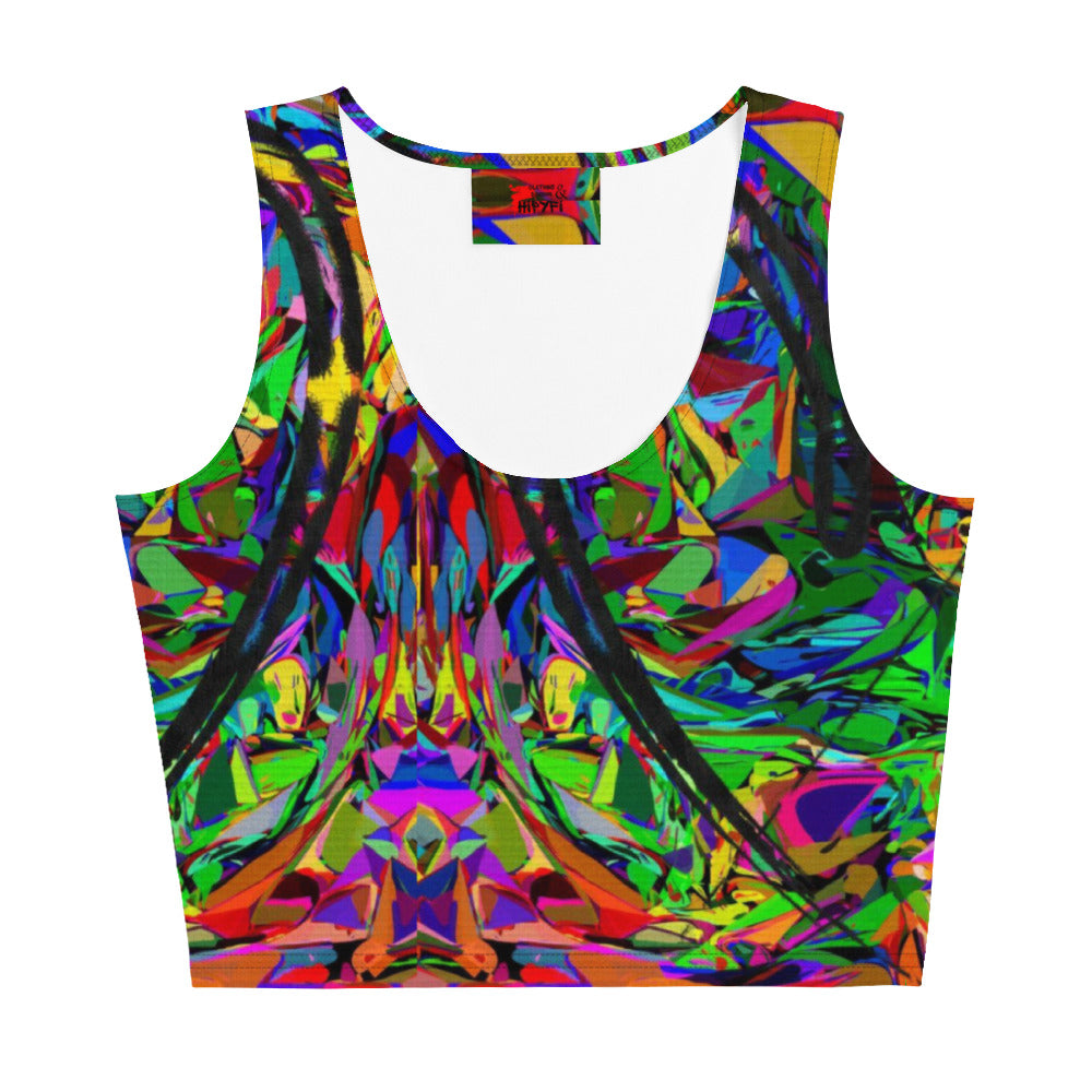 Women's Neon Mythos Abstract Crop Top by Hipyfi – Colorful streetwear with bold multicolor print Front-5