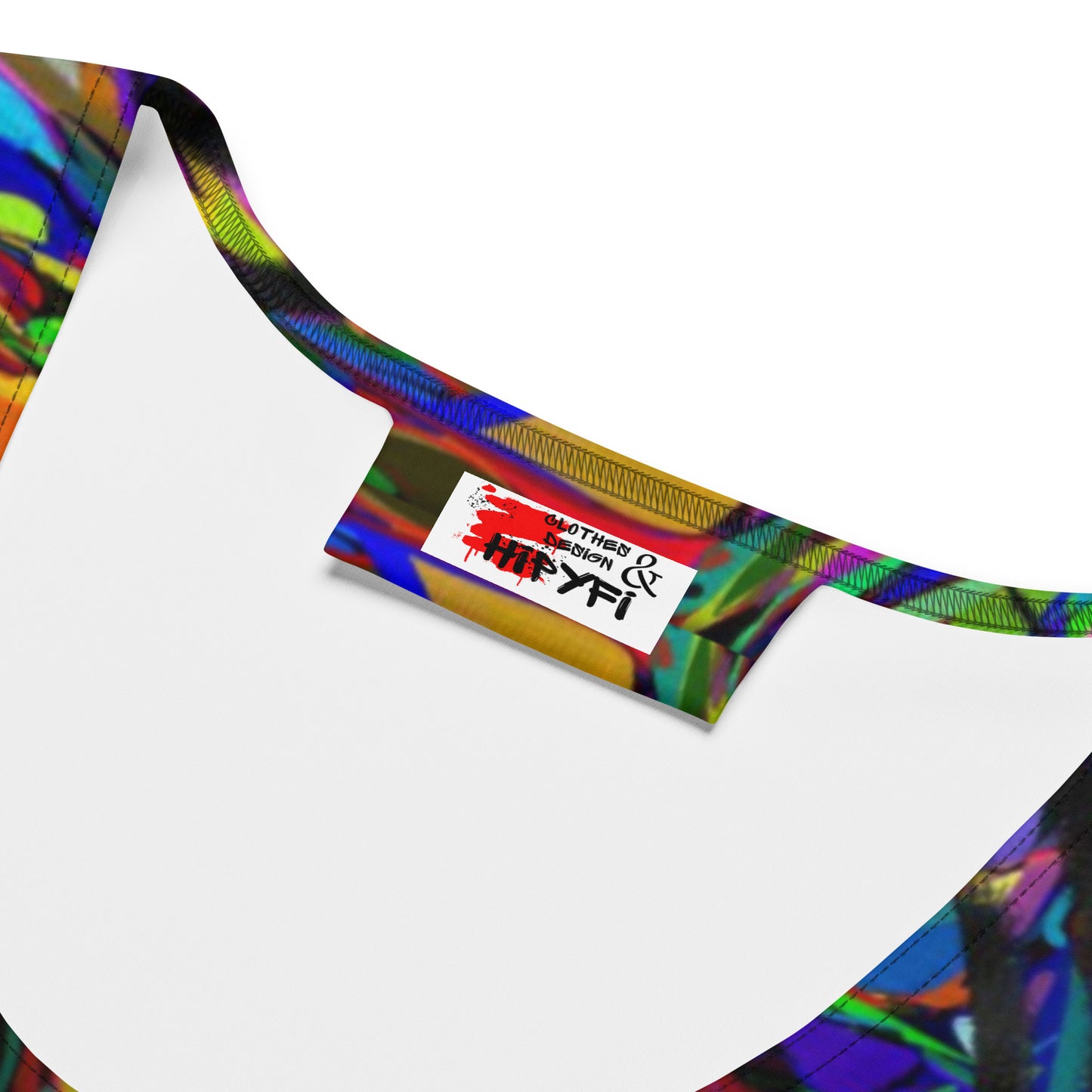 Women's Neon Mythos Abstract Crop Top by Hipyfi – Colorful streetwear with bold multicolor print product-details