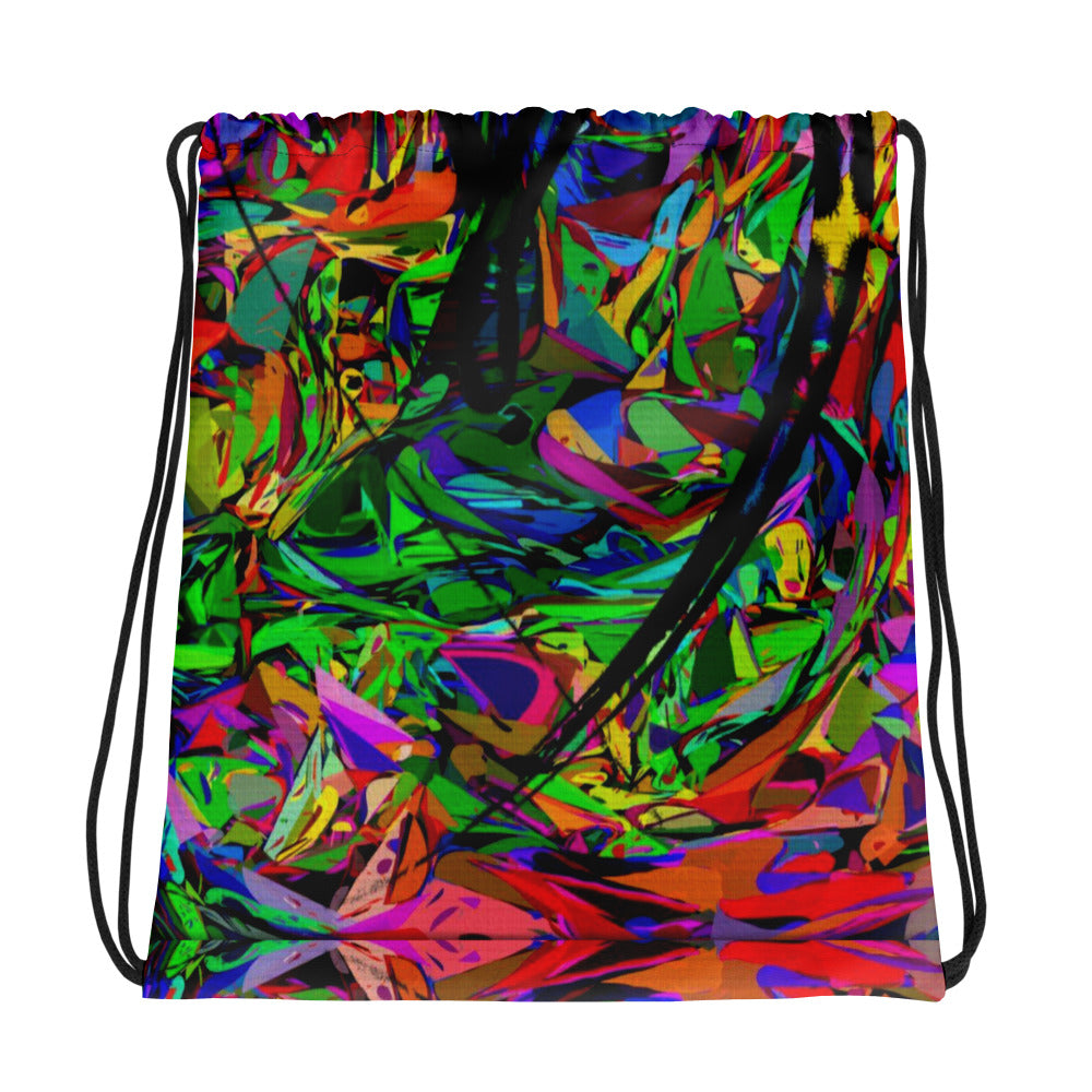 Colorful abstract street art drawstring backpack with neon design by Hipyfi – unisex gym and travel bag Back-5