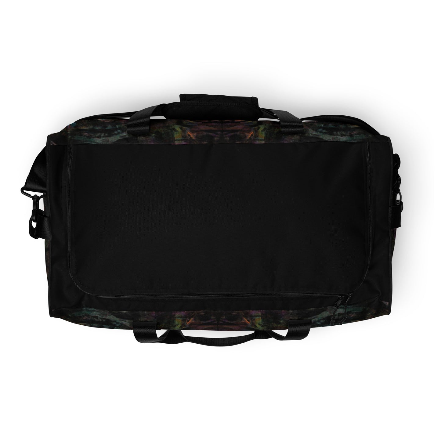 Hipyfi Chromatic Dreams Duffle Bag with bold multicolor abstract all-over print, ideal for gym and travel. top