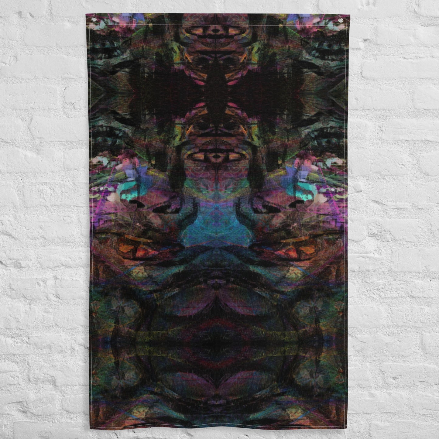 Hipyfi Chromatic Dreams Art Flag: Vibrant abstract wall decor with bold brushstrokes designed for modern interiors or festival spaces. front-8