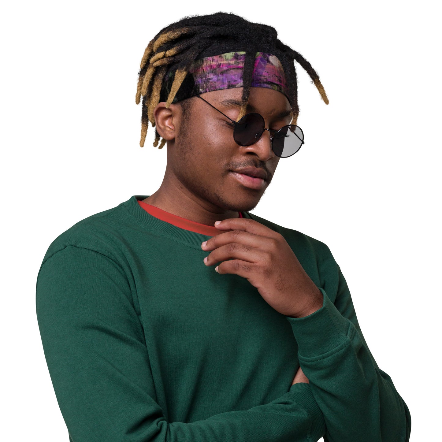Hipyfi Chromatic Dreams Abstract Art Headband – Bold Colorful Unisex Hair Accessory with UPF 50+ & Eco-Friendly Design men right front-2