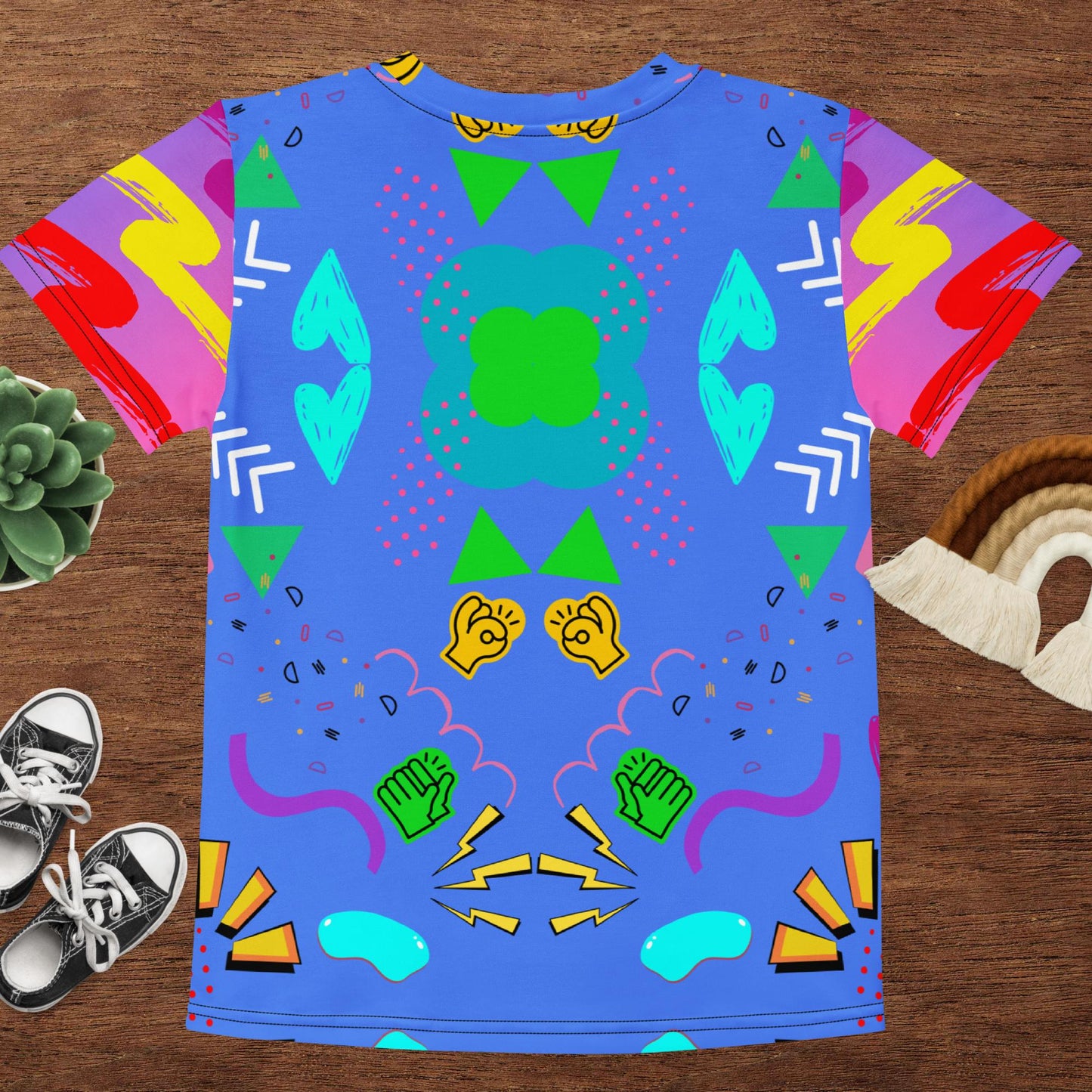 Retro Pop Kids Crew Neck Graphic T-Shirt with 80s Memphis design in bold cobalt blue – Hipyfi Clothes & Design Back