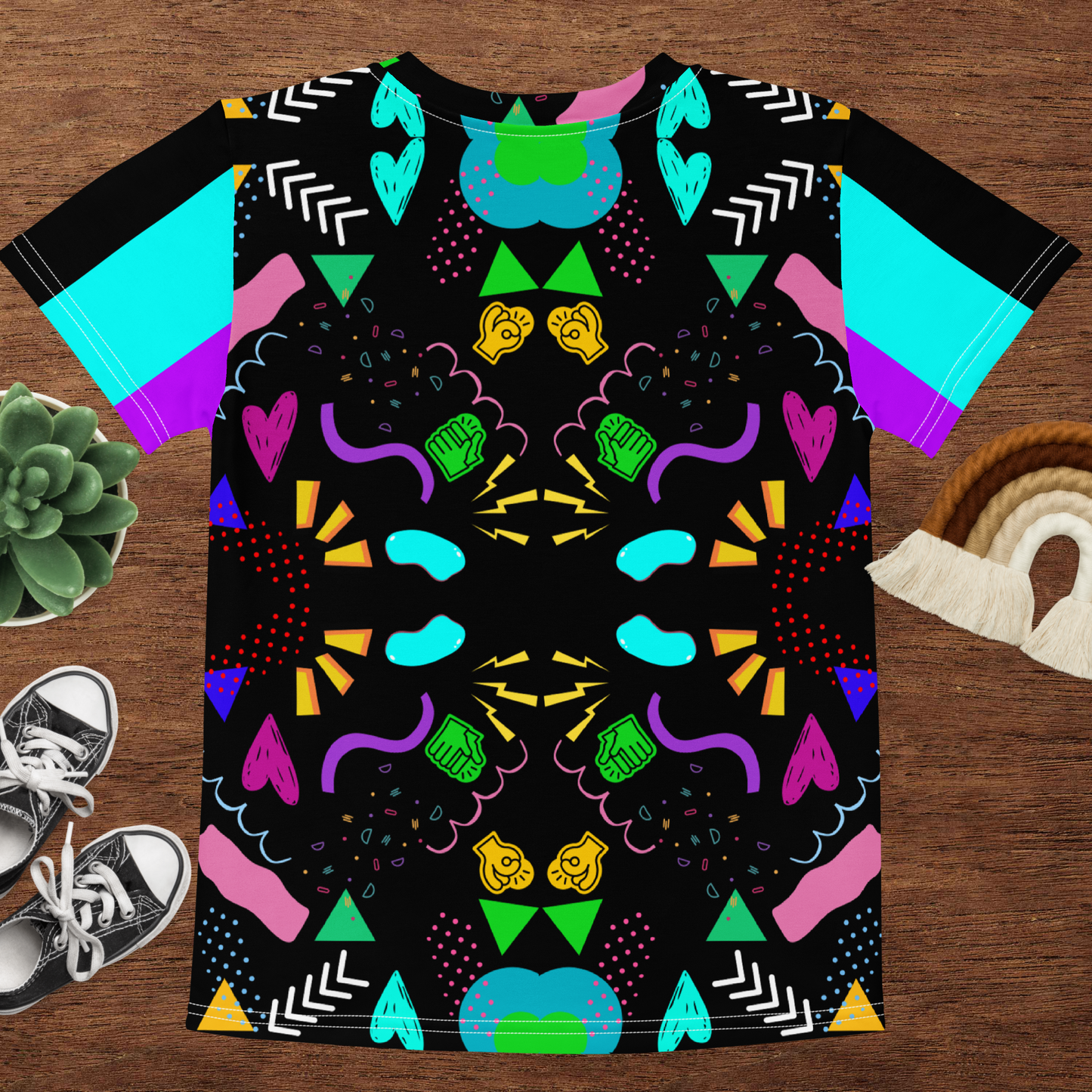 Hipyfi Retro Kids Graphic Crew Neck T-Shirt – Abstract 80s & 90s Design, colorful geometric pop art pattern for boys and girls Back