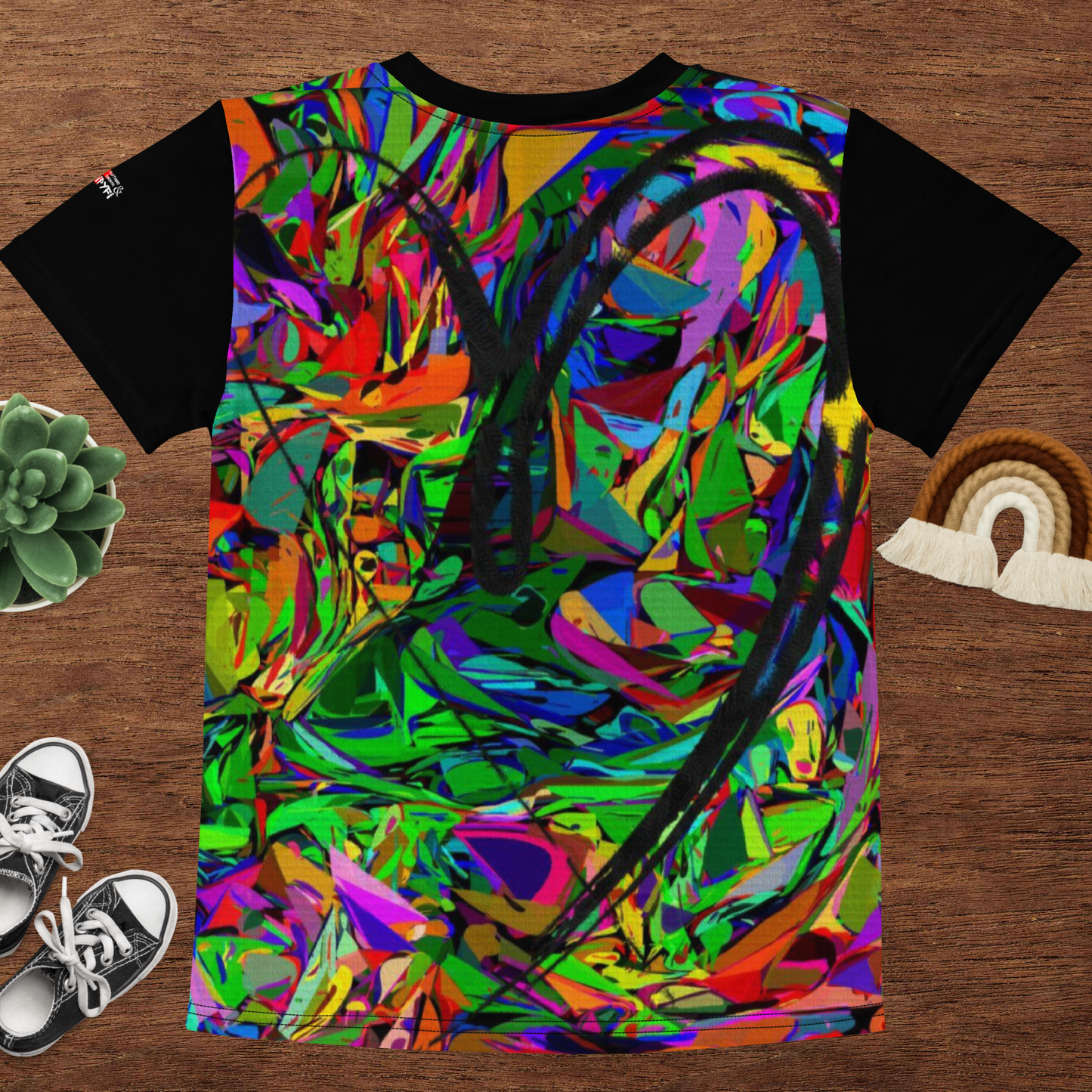 Colorful abstract kids graphic t-shirt with neon print and crew neck – Neon Mythos design by Hipyfi Clothes & Design Back