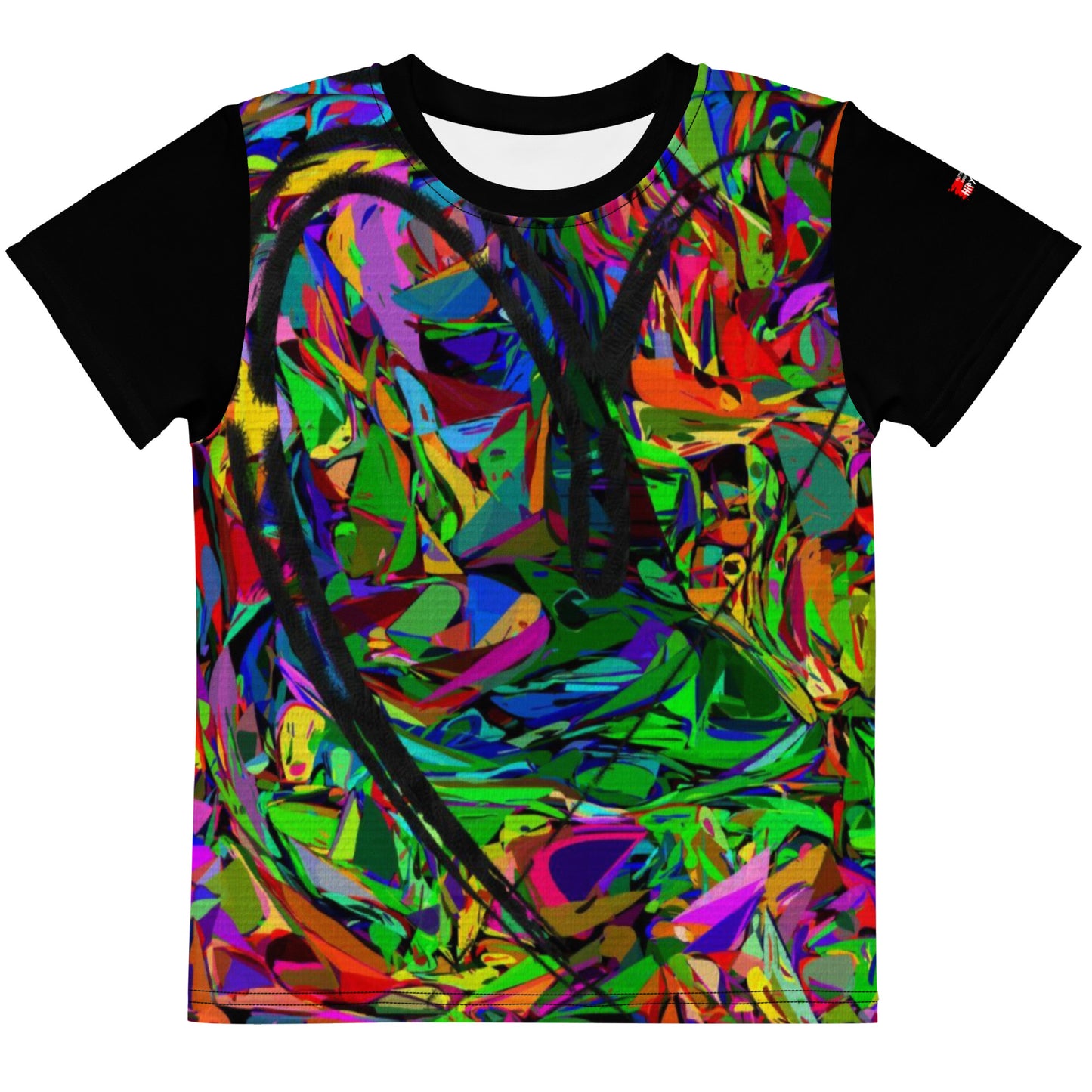 Colorful abstract kids graphic t-shirt with neon print and crew neck – Neon Mythos design by Hipyfi Clothes & Design Front-2