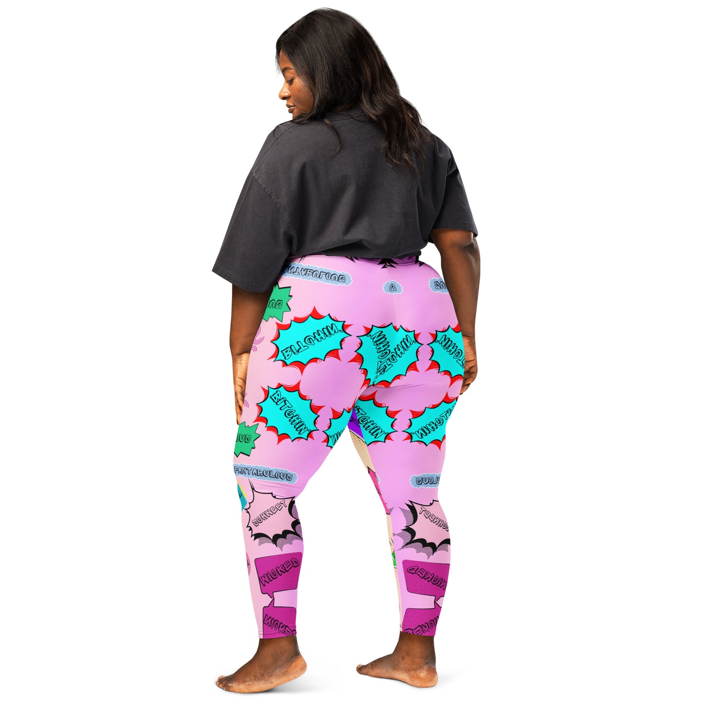 80s comic pop art leggings for women in neon retro colors by Hipyfi Clothes & Design. Back-2
