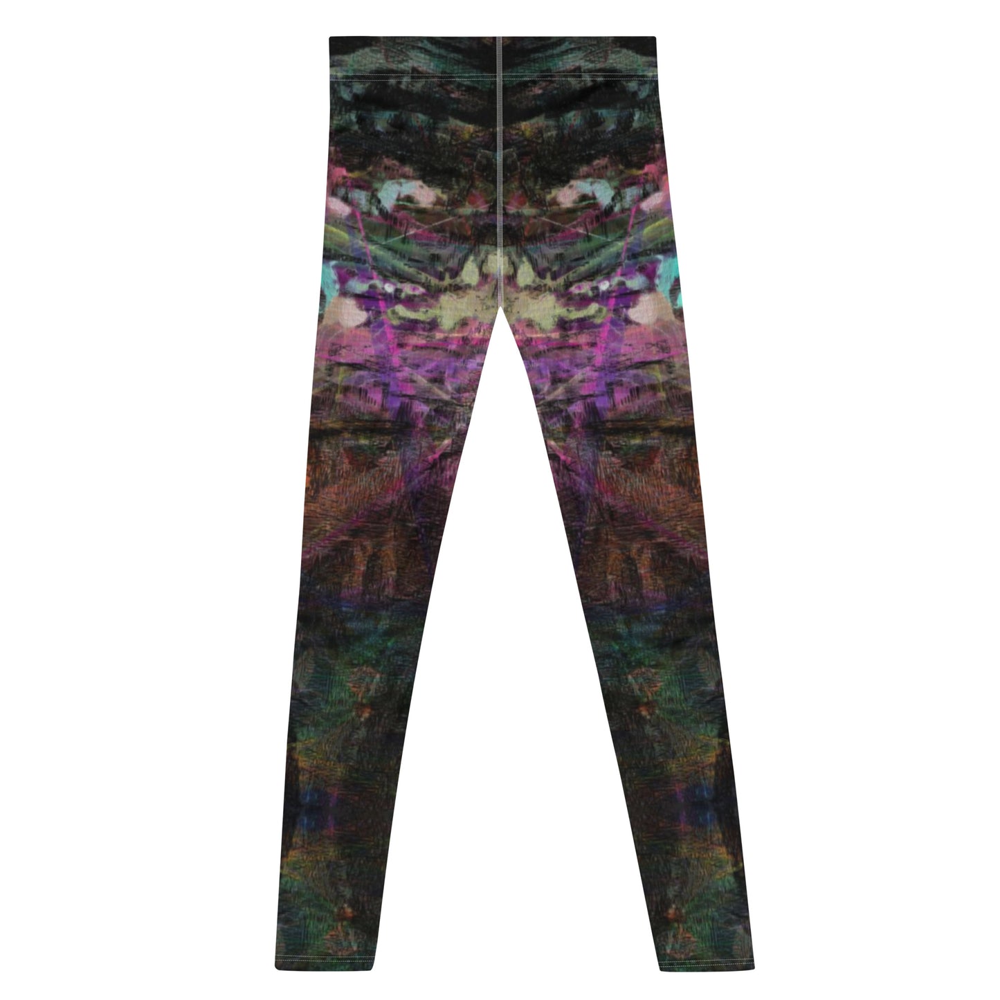 Hipyfi Men's Graphic Leggings with bold abstract art prints in vibrant colors – ideal for gym workouts or streetwear style. Back