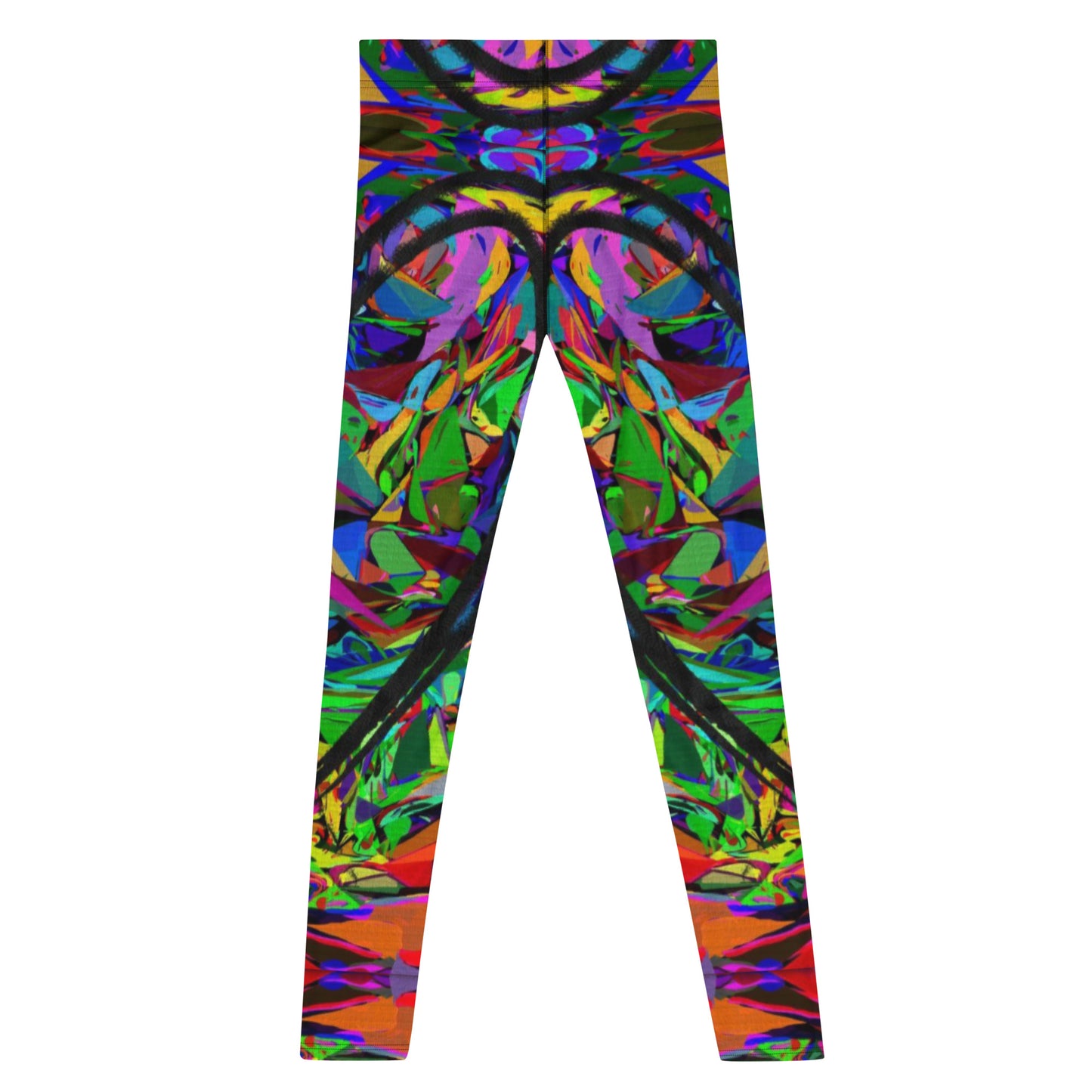 Men's abstract leggings with colorful street art design by Hipyfi, featuring 4-way stretch fabric for comfort and performance. Back