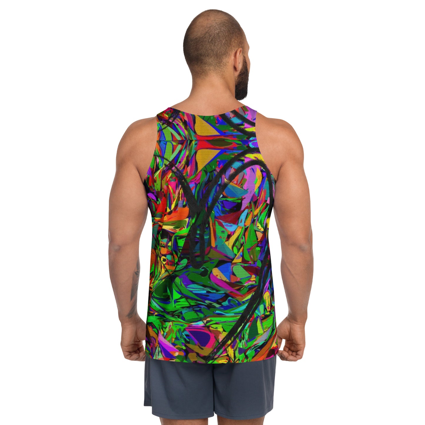 Neon Mythos Men's Street Art Tank Top - Abstract colorful graphic design by Hipyfi Clothes & Design Back-2