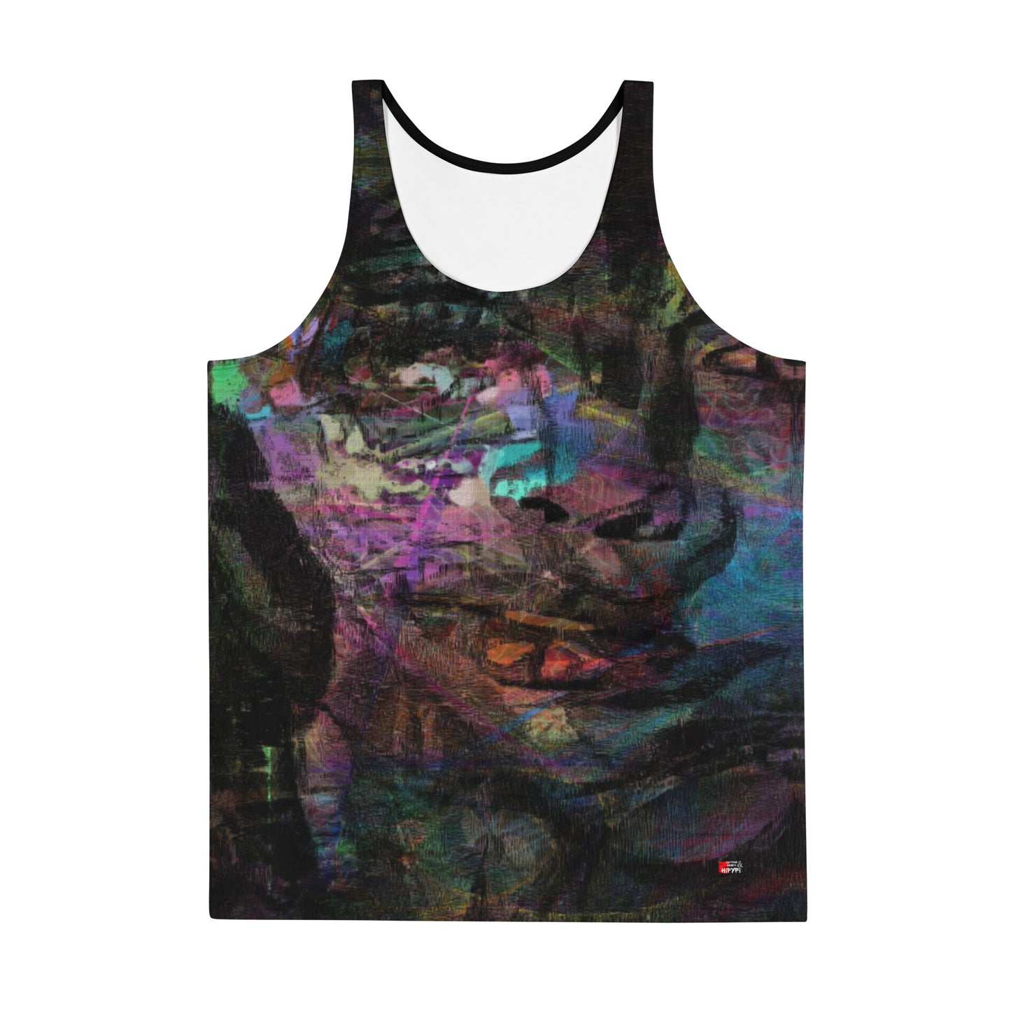 Hipyfi Chromatic Dreams Men's Tank Top featuring bold colors and dynamic brushstroke patterns, blending style and modern fashion. Front-4