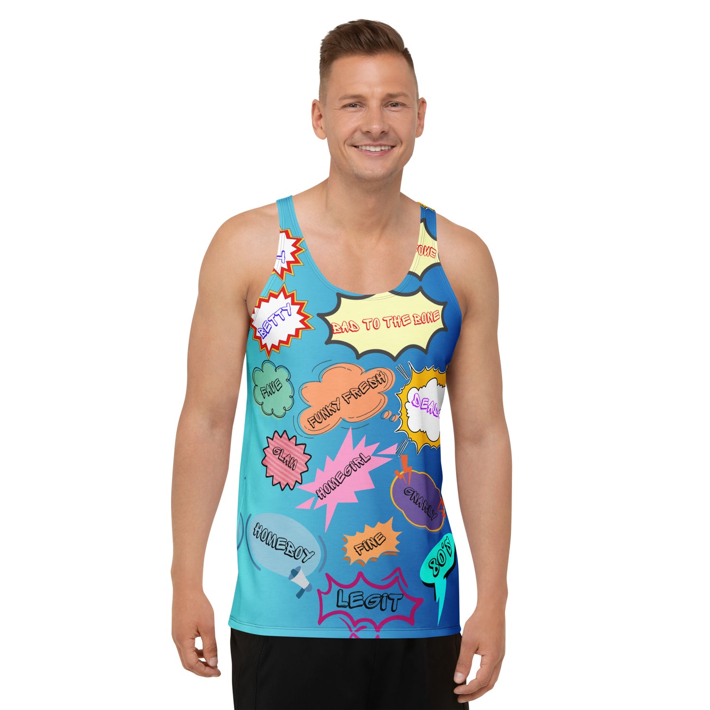 80s Pop Slang Men's Tank Top – Retro comic-style graphic sleeveless shirt by Hipyfi Clothes & Design. Front-3