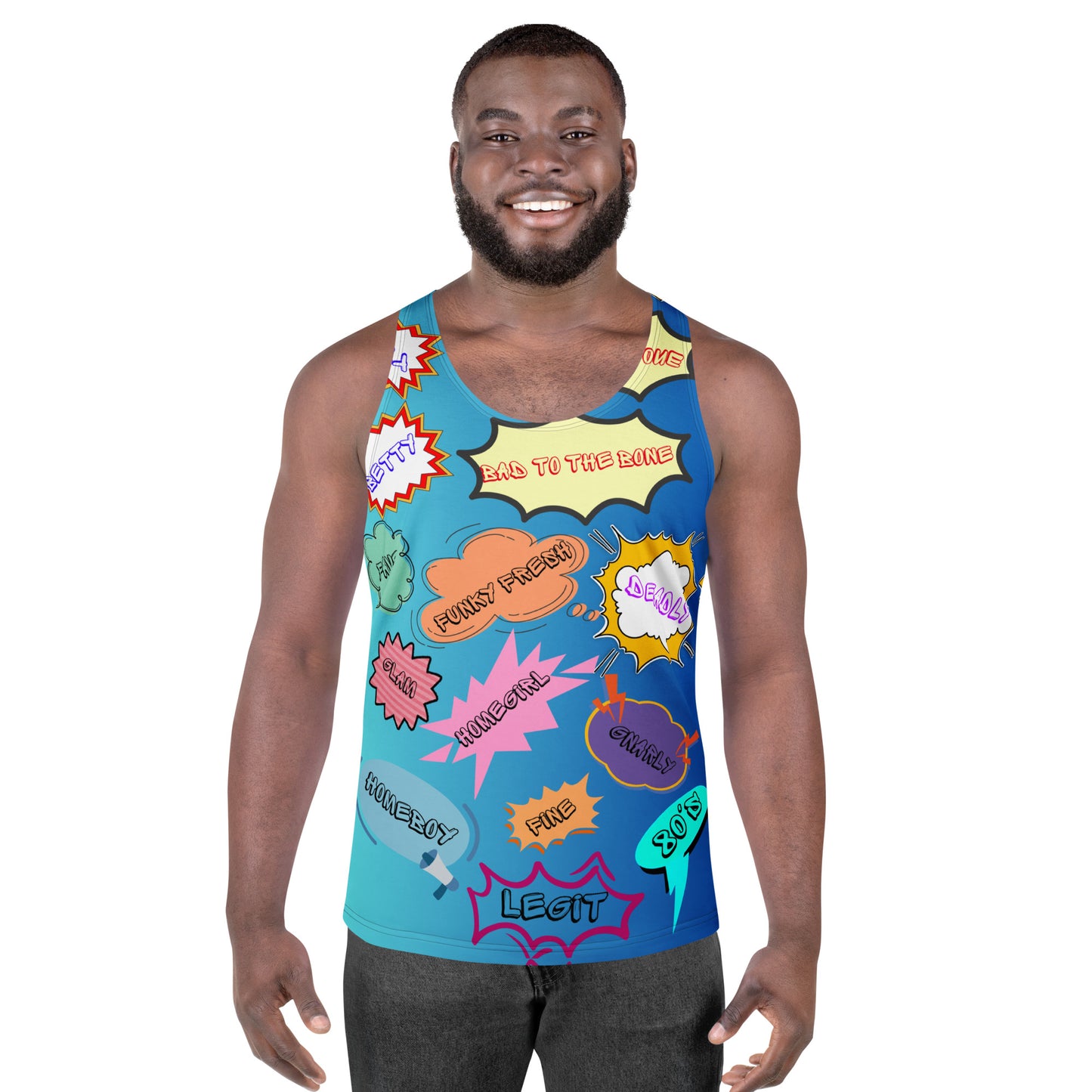 80s Pop Slang Men's Tank Top – Retro comic-style graphic sleeveless shirt by Hipyfi Clothes & Design. Front-4