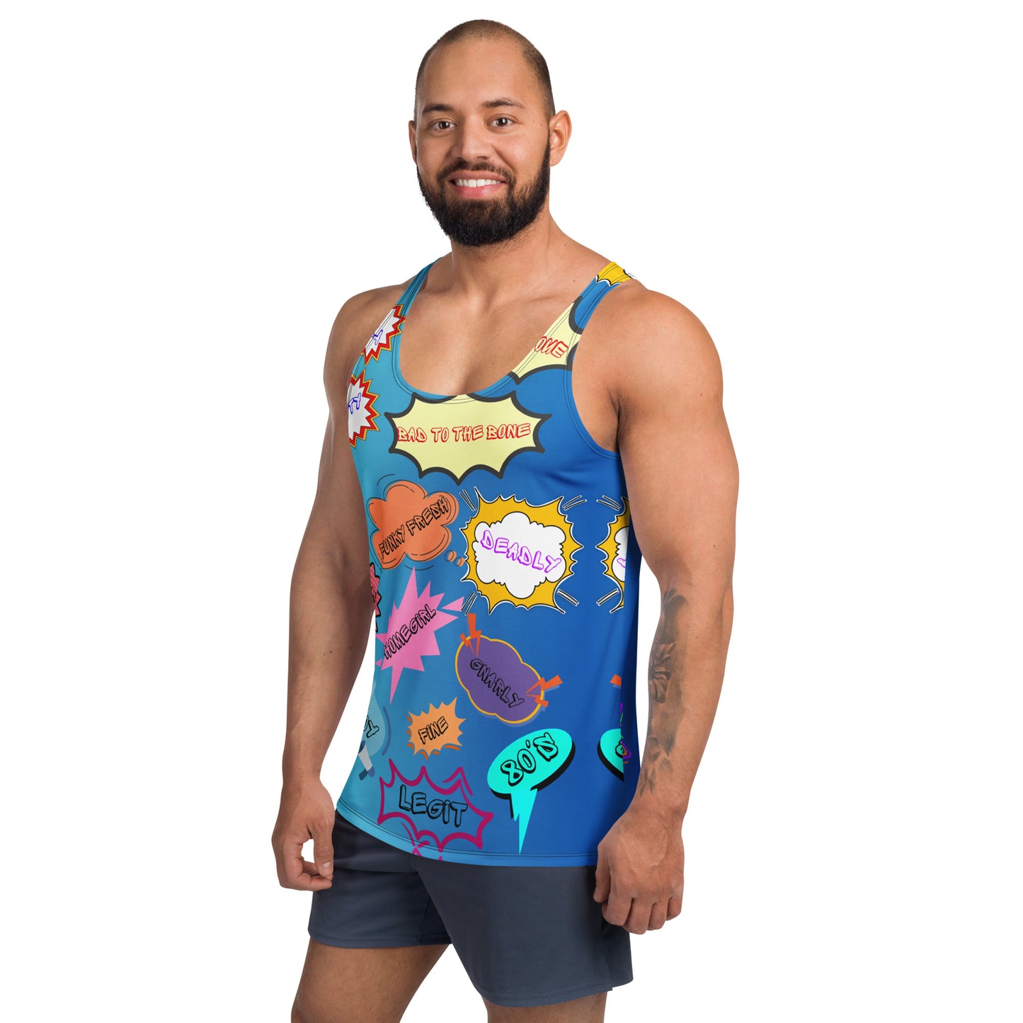 80s Pop Slang Men's Tank Top – Retro comic-style graphic sleeveless shirt by Hipyfi Clothes & Design. Left-Front-2
