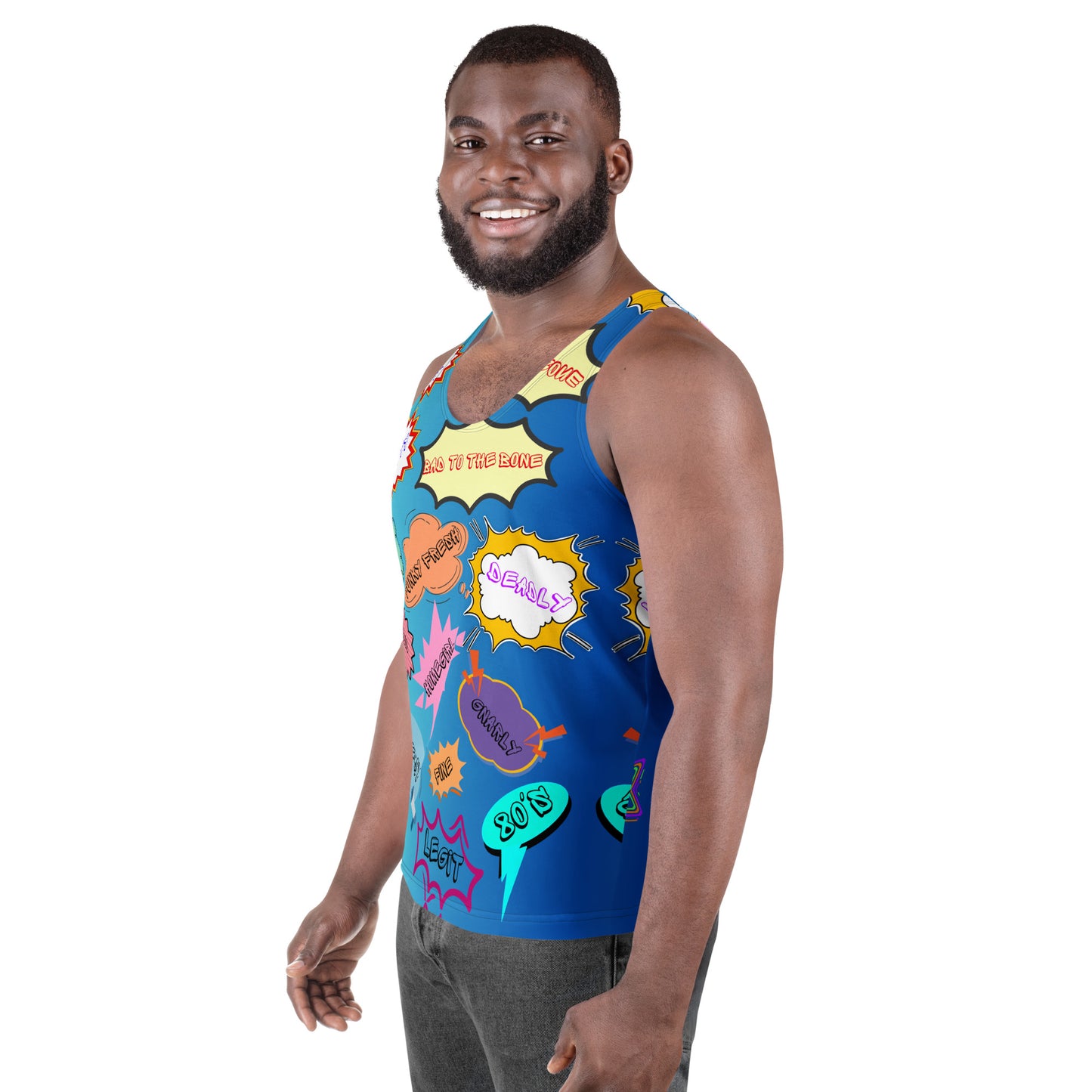 80s Pop Slang Men's Tank Top – Retro comic-style graphic sleeveless shirt by Hipyfi Clothes & Design. Left-Front-4