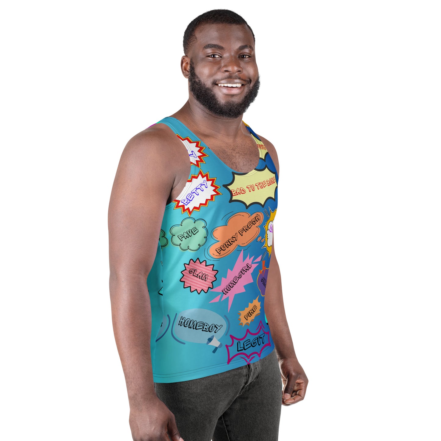80s Pop Slang Men's Tank Top – Retro comic-style graphic sleeveless shirt by Hipyfi Clothes & Design. Right-Front-4