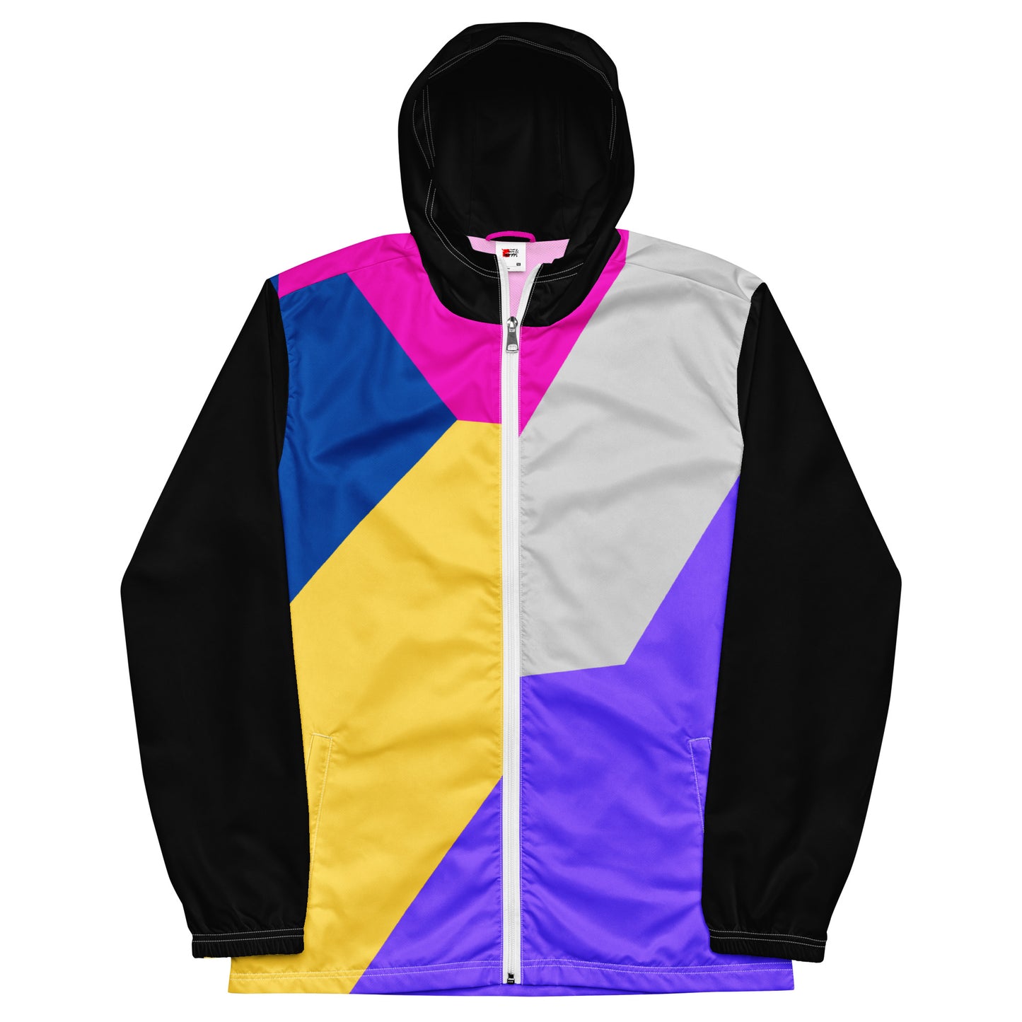 Hipyfi men's lightweight geometric windbreaker jacket with hood – abstract streetwear style in vibrant colors front-5