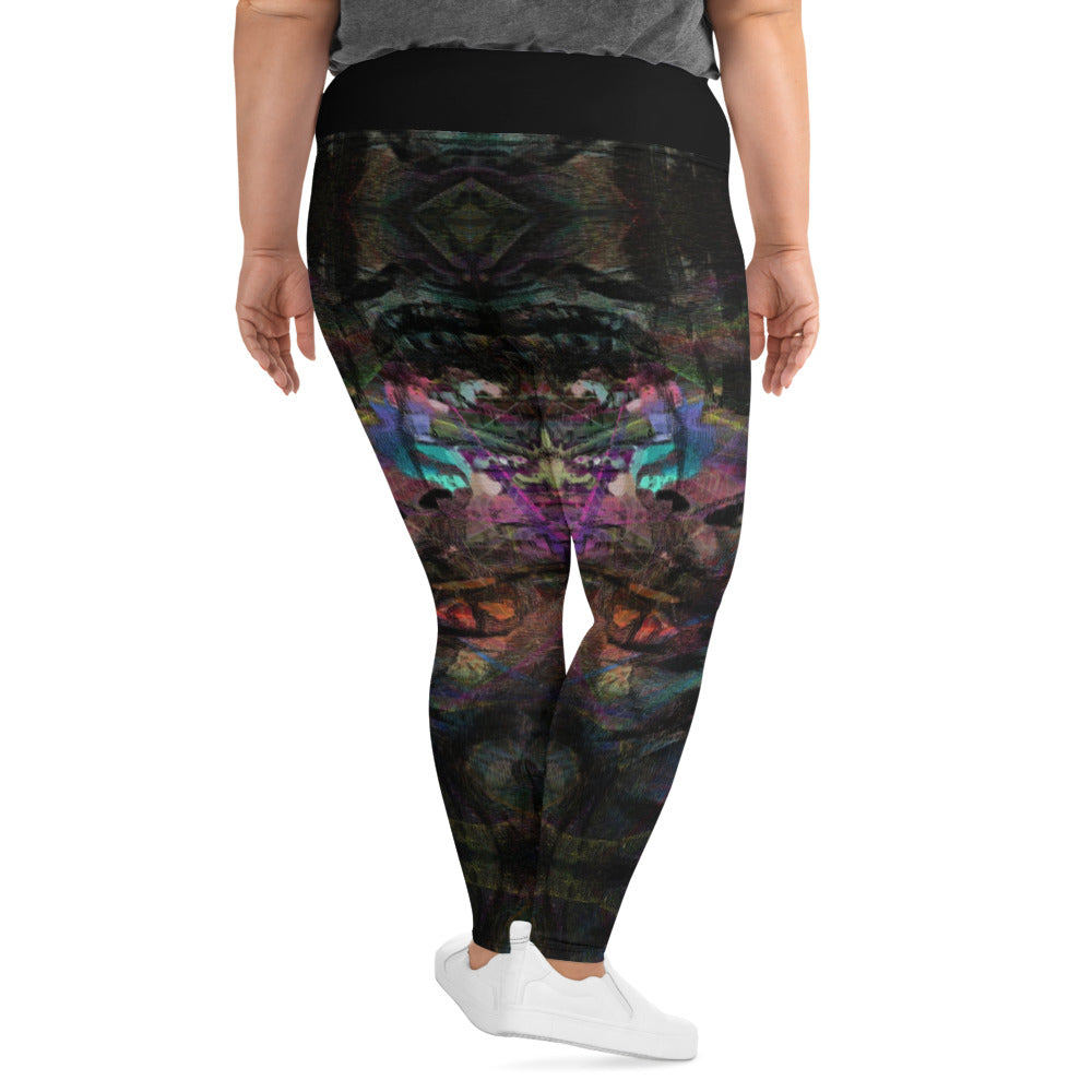 Plus-size leggings with bold abstract art. High-waist design, UPF 50+ sun protection, and four-way stretch fabric for all-day comfort and style by Hipyfi. back-3