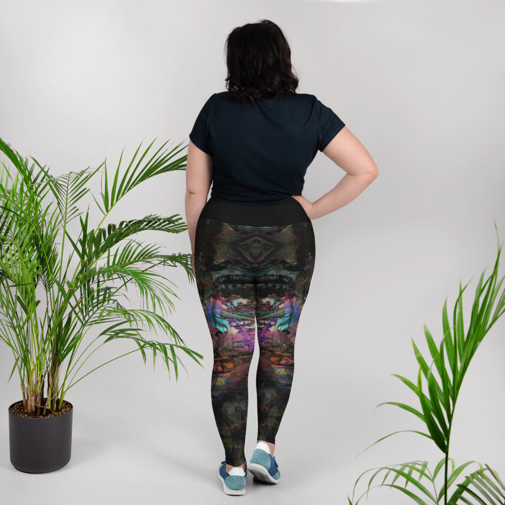 Plus-size leggings with bold abstract art. High-waist design, UPF 50+ sun protection, and four-way stretch fabric for all-day comfort and style by Hipyfi. back