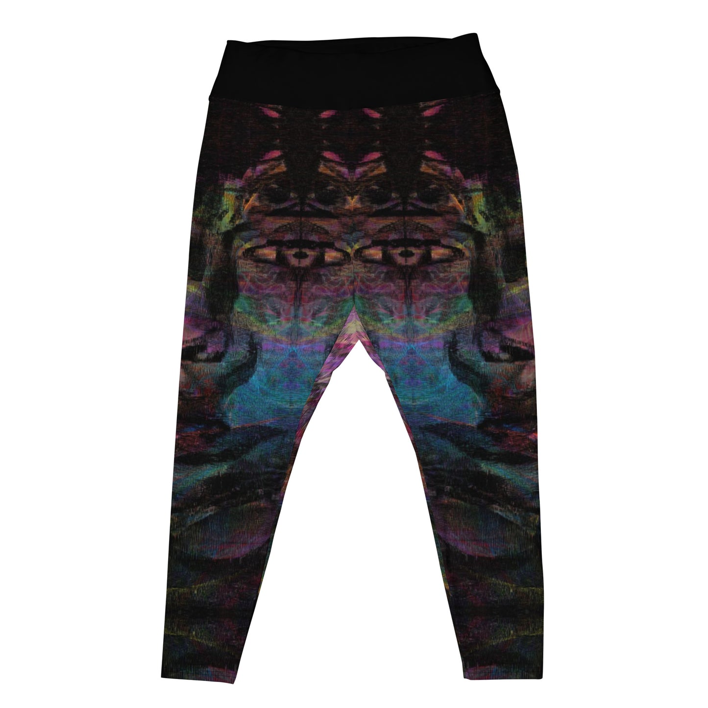 Plus-size leggings with bold abstract art. High-waist design, UPF 50+ sun protection, and four-way stretch fabric for all-day comfort and style by Hipyfi. front-2