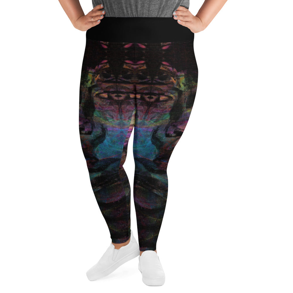 Plus-size leggings with bold abstract art. High-waist design, UPF 50+ sun protection, and four-way stretch fabric for all-day comfort and style by Hipyfi. front -3