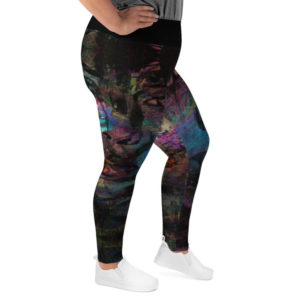 Plus-size leggings with bold abstract art. High-waist design, UPF 50+ sun protection, and four-way stretch fabric for all-day comfort and style by Hipyfi. right-3
