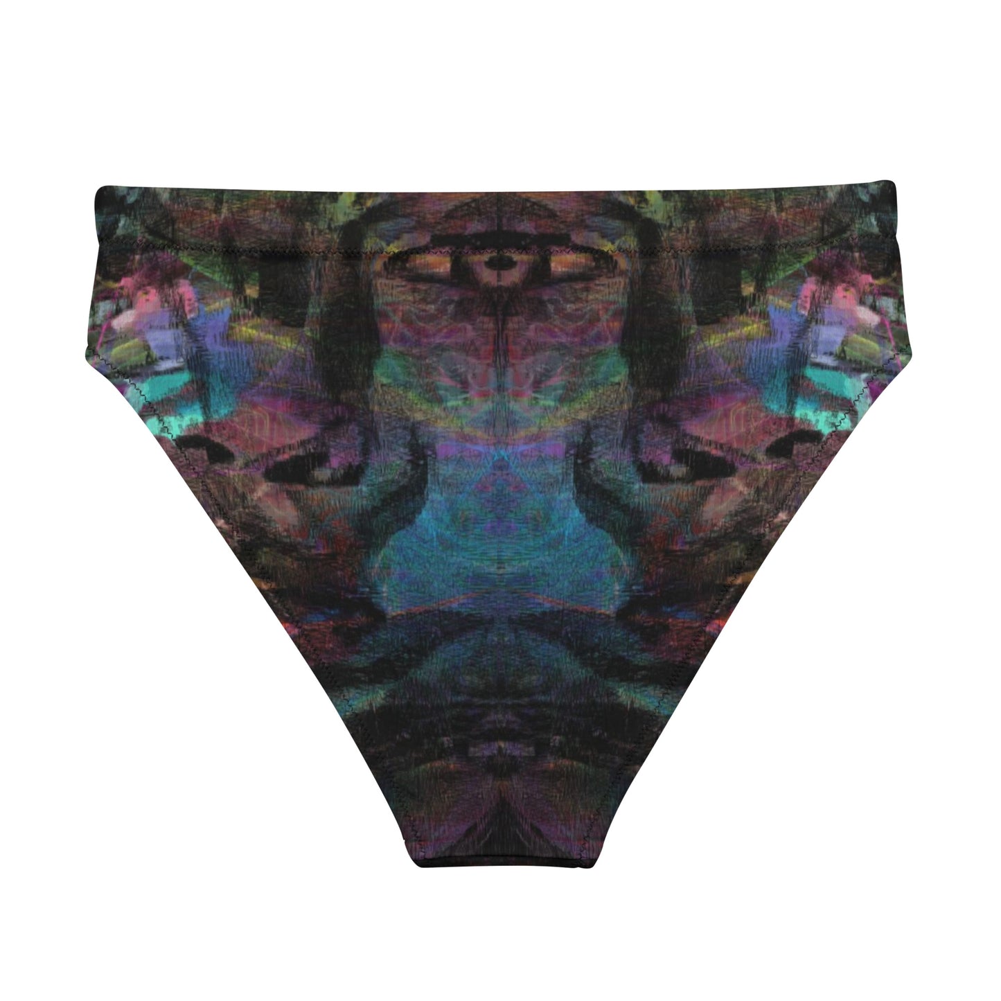 Chromatic Dreams High-Waisted Bikini Bottom by Hipyfi: Vibrant abstract on sustainable recycled swimwear. Features a flattering high-waisted fit, UPF50+, and confident beachwear. back-2