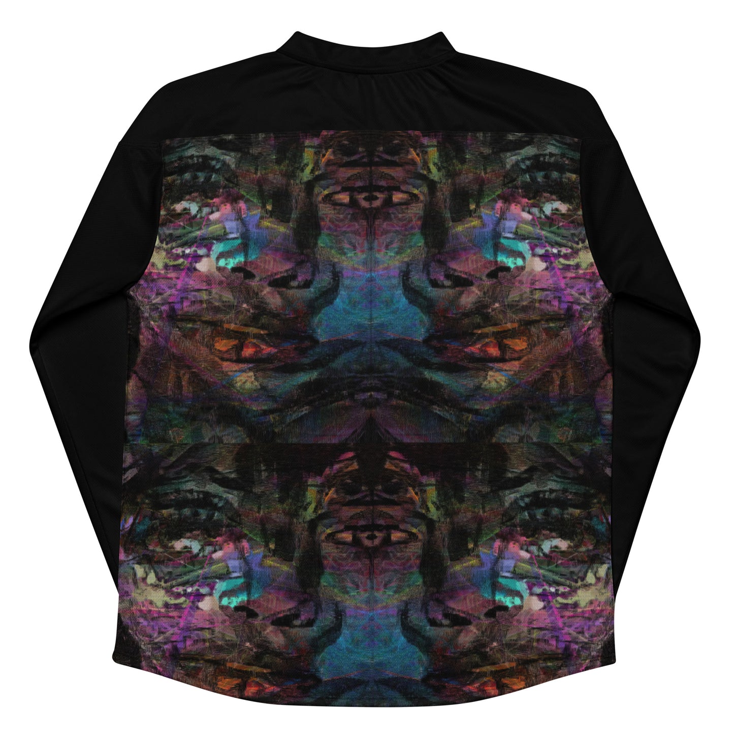 Unisex Chromatic Dreams Eco-Friendly Hockey Jersey with vibrant abstract art print, made from recycled polyester by Hipyfi Clothes & Design. Back-5