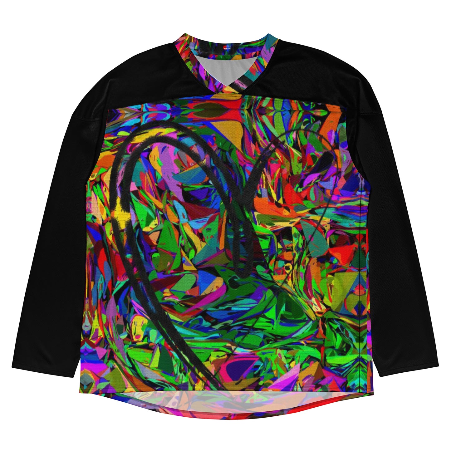 Neon Mythos Unisex Hockey Jersey with abstract vibrant digital print by Hipyfi – eco-friendly streetwear for fans Front-8