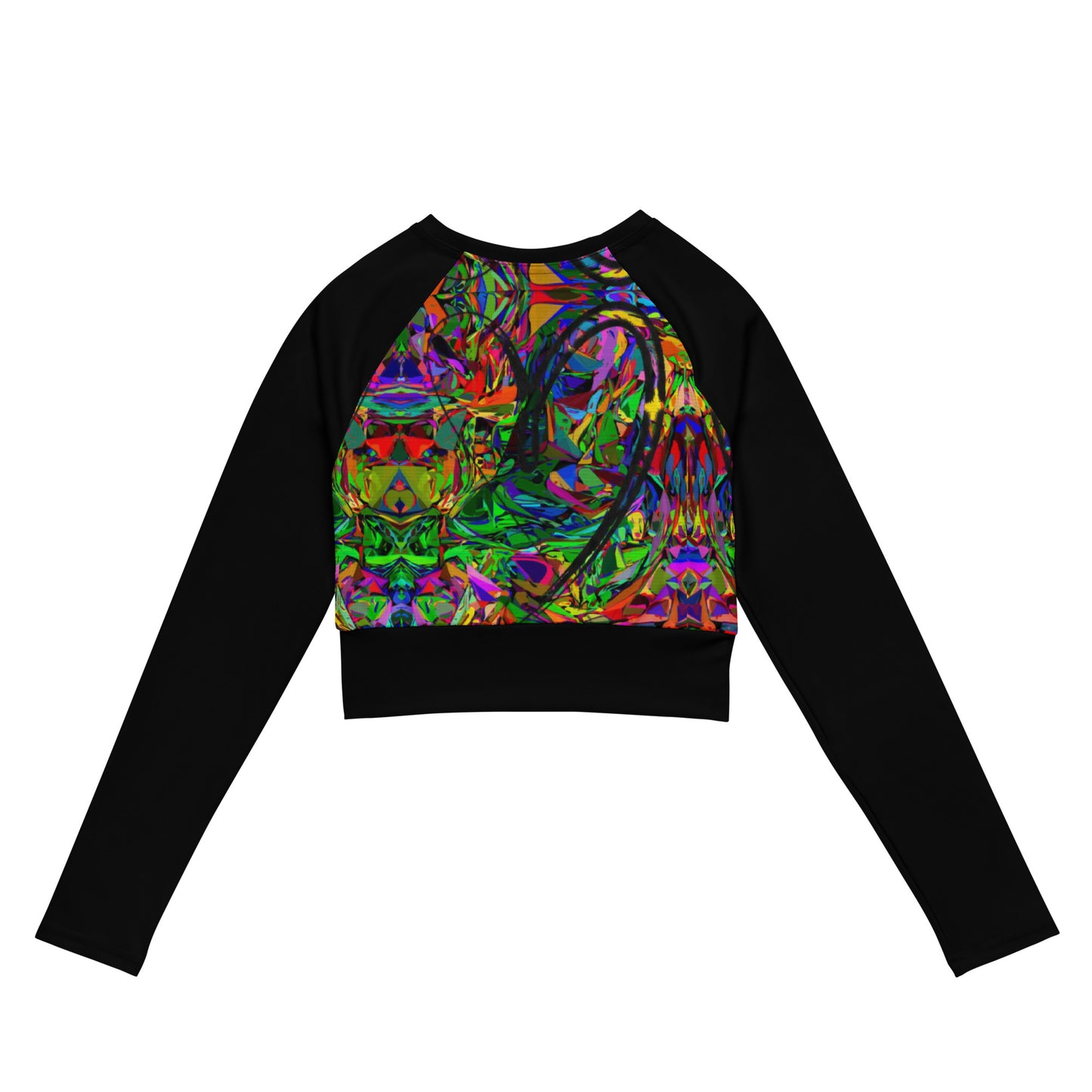 Women’s recycled long sleeve crop top with neon abstract art print – sustainable streetwear by Hipyfi Back-4