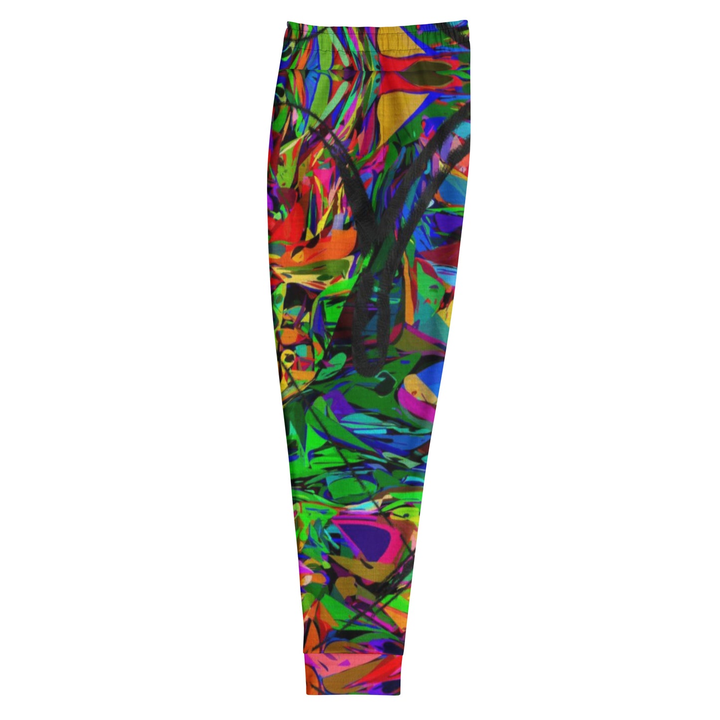 Neon Mythos Abstract Joggers for Men – Colorful, eco-friendly recycled streetwear with slim fit and vibrant graphic design by Hipyfi Clothes & Design. Left-4