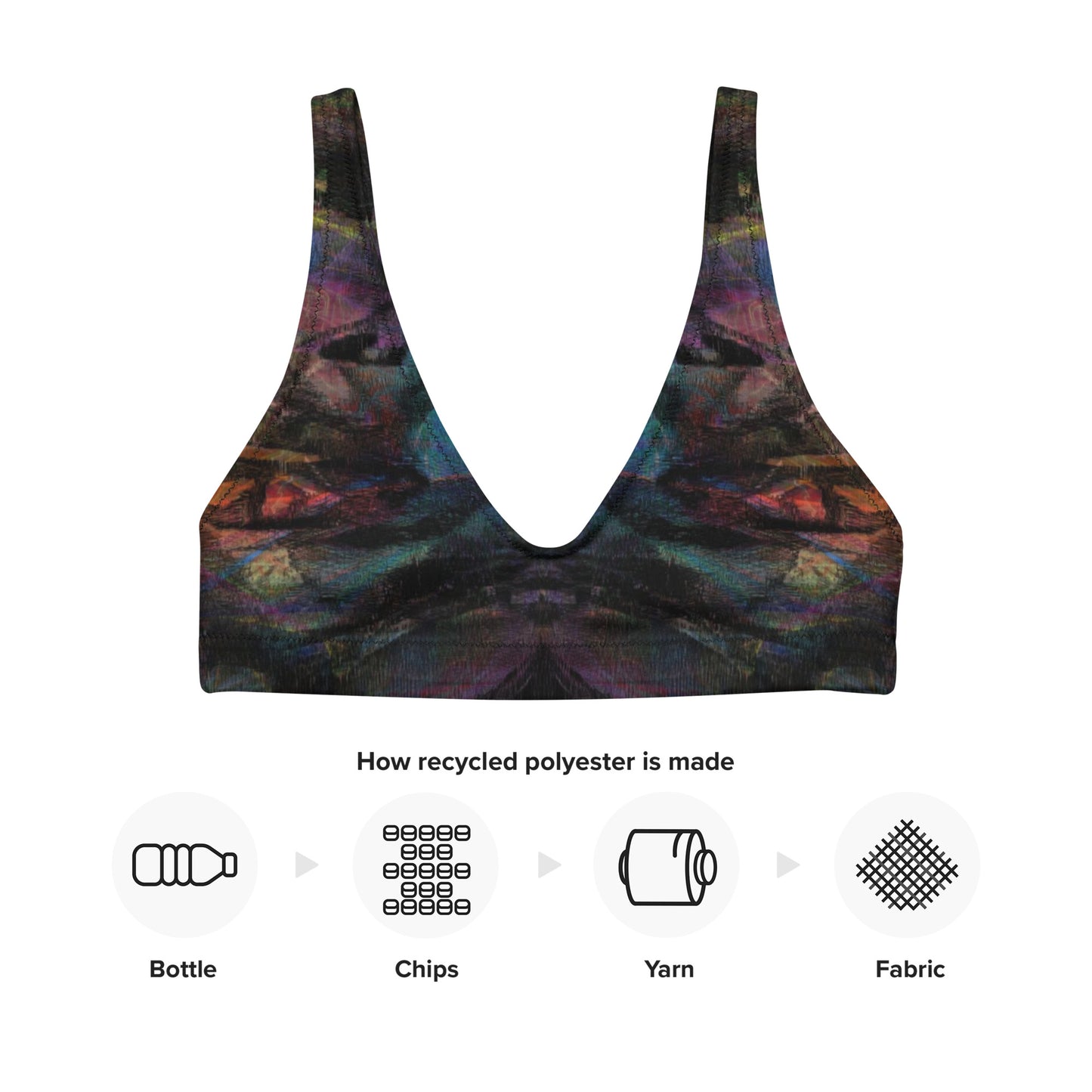 Hipyfi Chromatic Dreams Padded Bikini Top: Vibrant abstract-print recycled swim top for women. Eco-friendly and sustainable beachwear with artistic flair. product-info-2