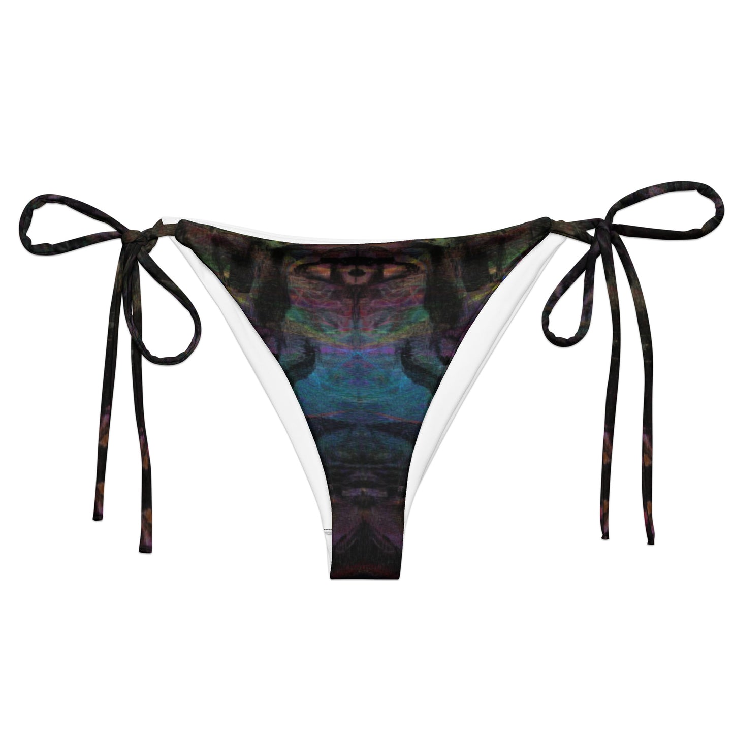 Chromatic Dreams Recycled String Bikini Bottom by Hipyfi: Vibrant abstract art design with Eco-friendly recycled polyester, adjustable ties, UPF 50+ sun protection. front-2