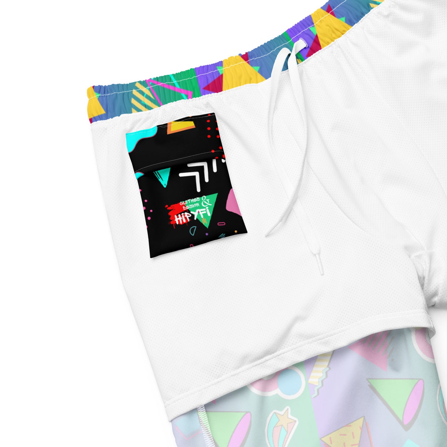 Hipyfi eco-friendly recycled swim trunks with 80s Memphis design, retro neon pattern, and sustainable fabric product-details
