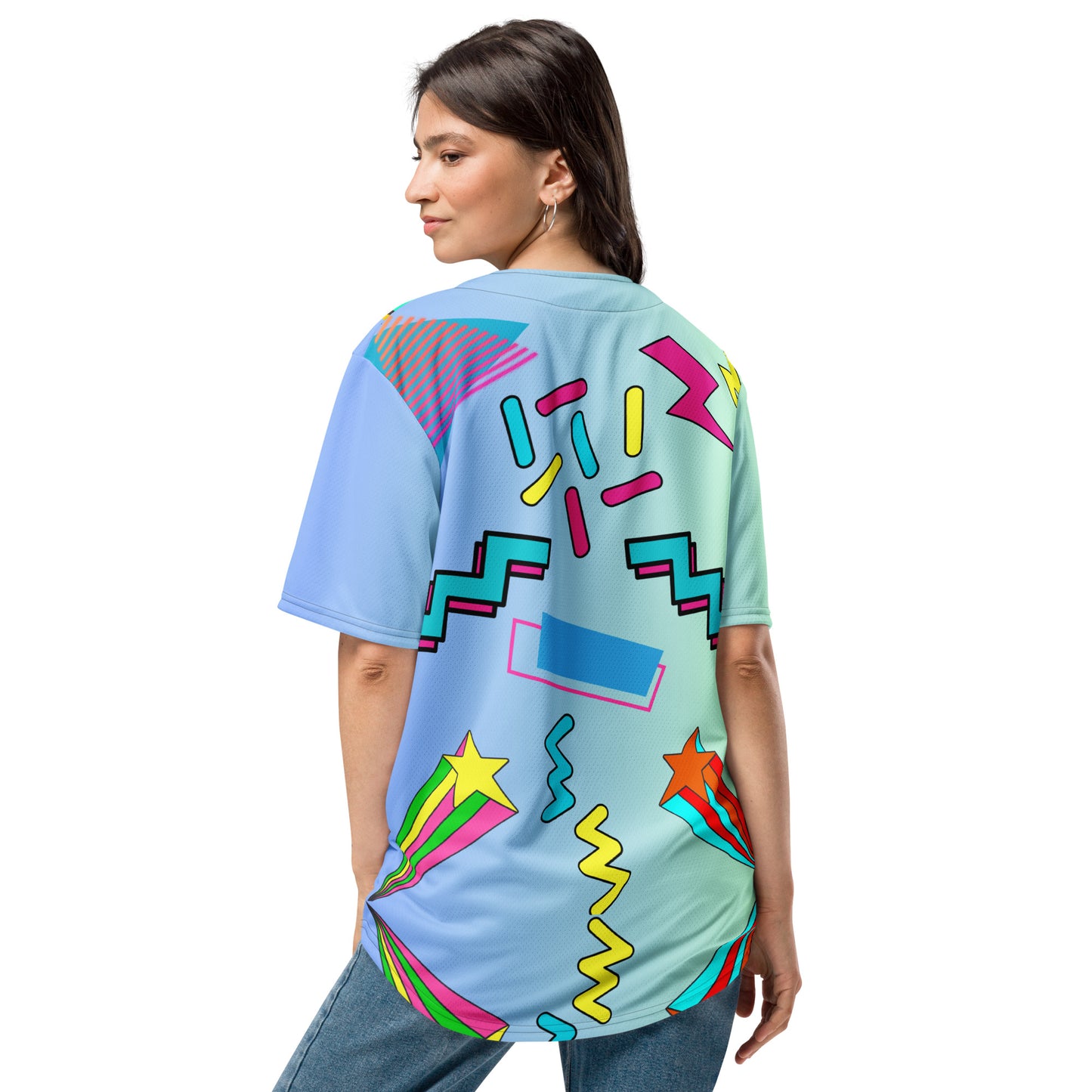 Retro recycled unisex baseball jersey with 80s graphic design by Hipyfi Clothes & Design back-2
