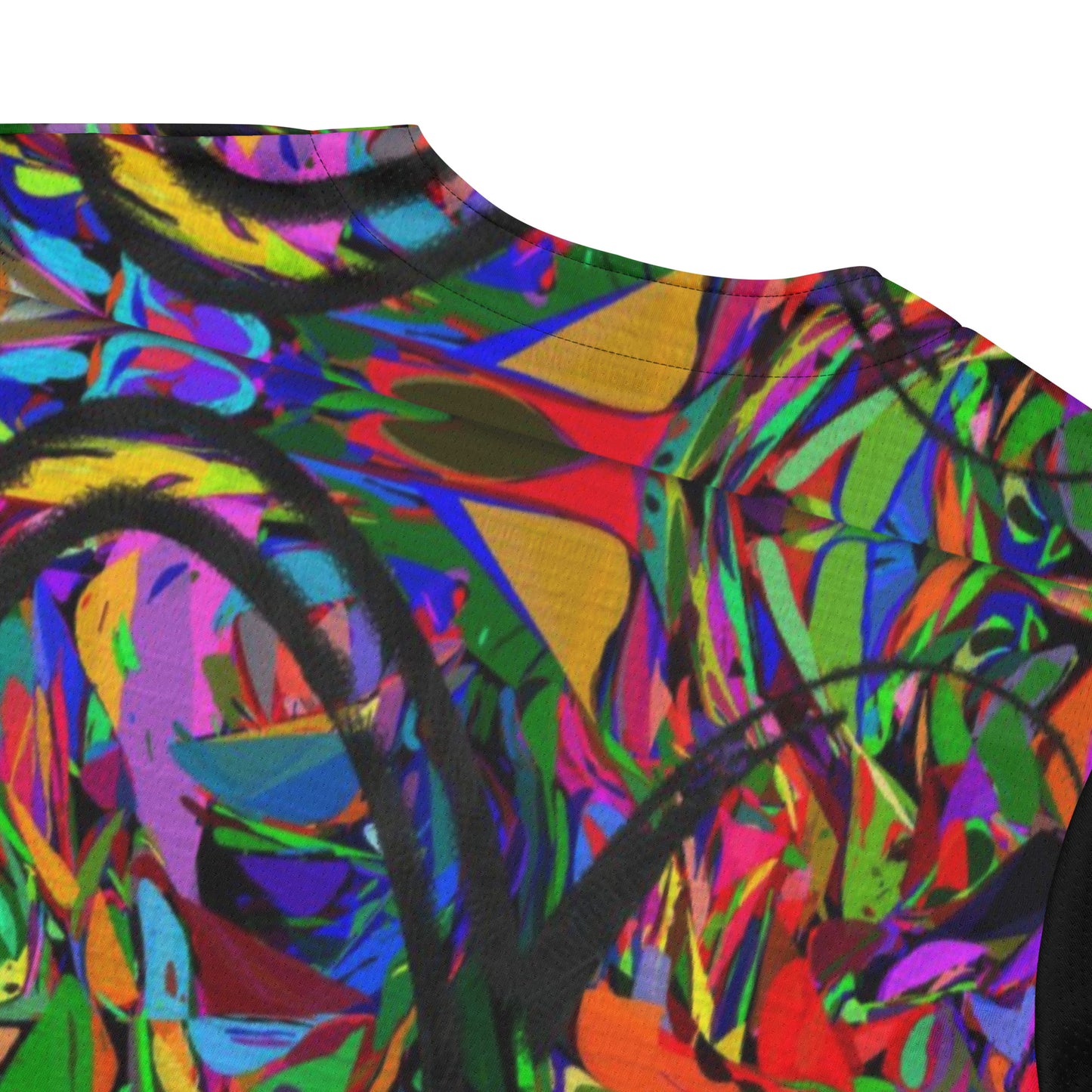 Neon Mythos Unisex Baseball Jersey – Abstract street art design, vibrant graphic print, eco-friendly recycled polyester, modern unisex fit by Hipyfi Clothes & Design. product-details-3