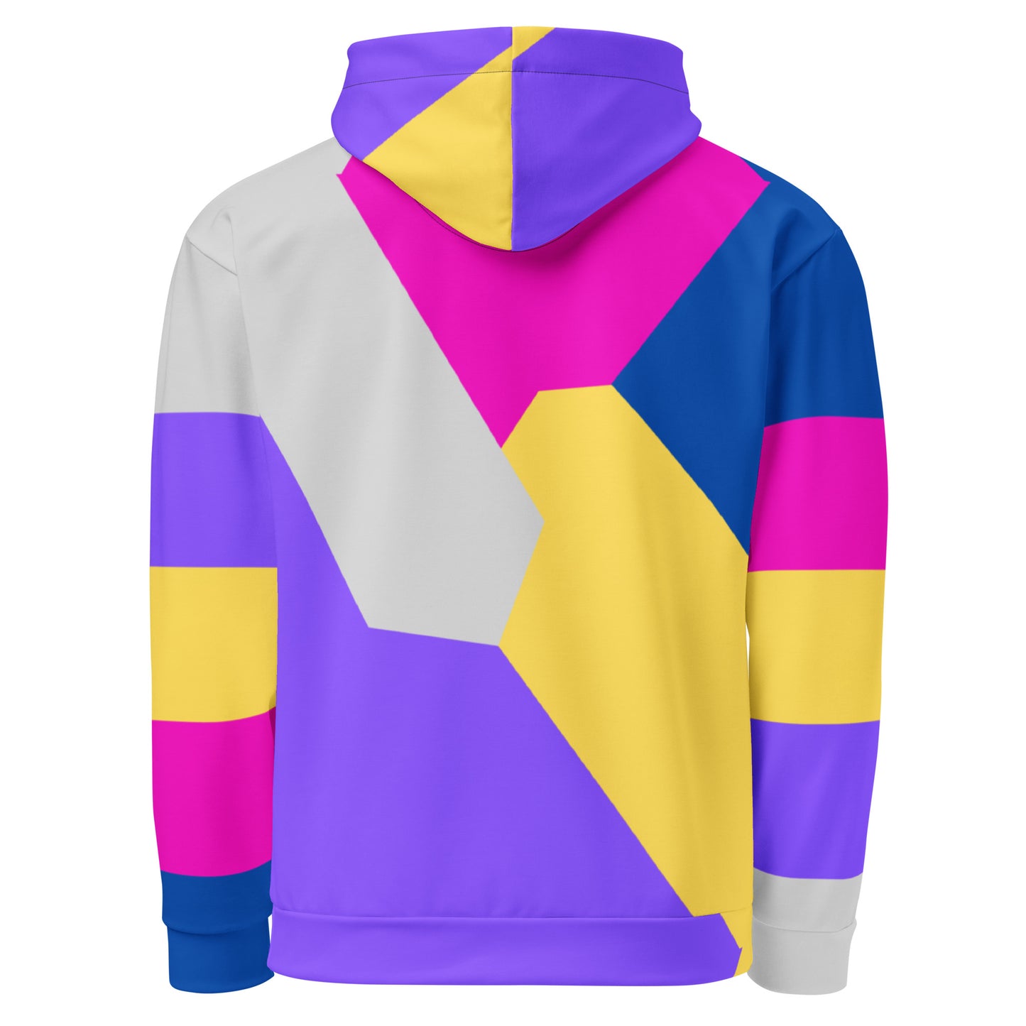RetroVibe recycled unisex hoodie with 80s geometric pop art design and vibrant vaporwave colors by Hipyfi Clothes & Design. back-3